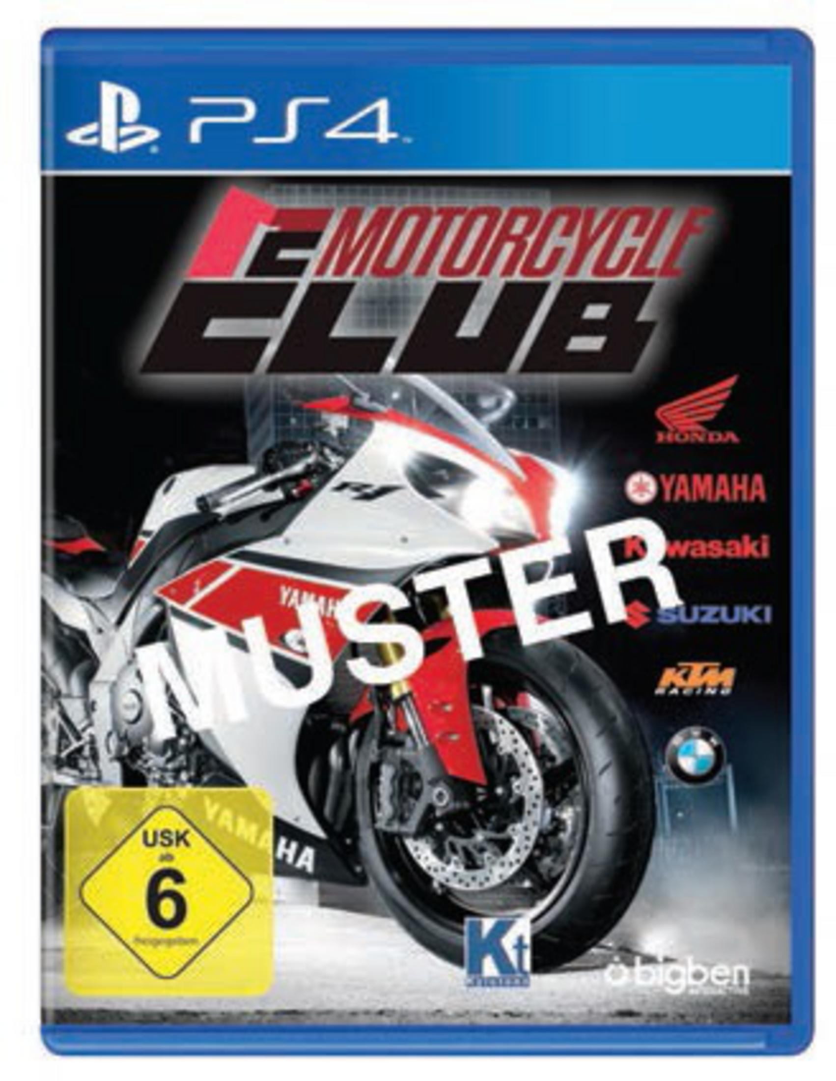 PS4-Spielhülle für E-Motorcycle Club mit Yamaha-Motorrad und USK 6 Siegel.