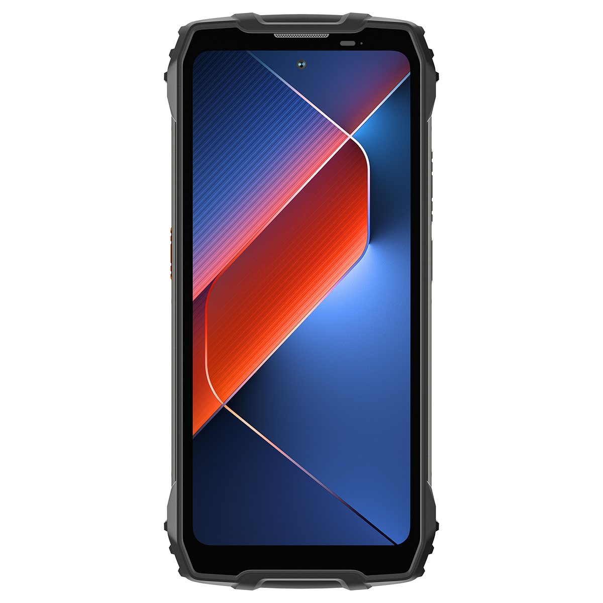 Un smartphone robusto con un fondo abstracto y colorido en la pantalla.