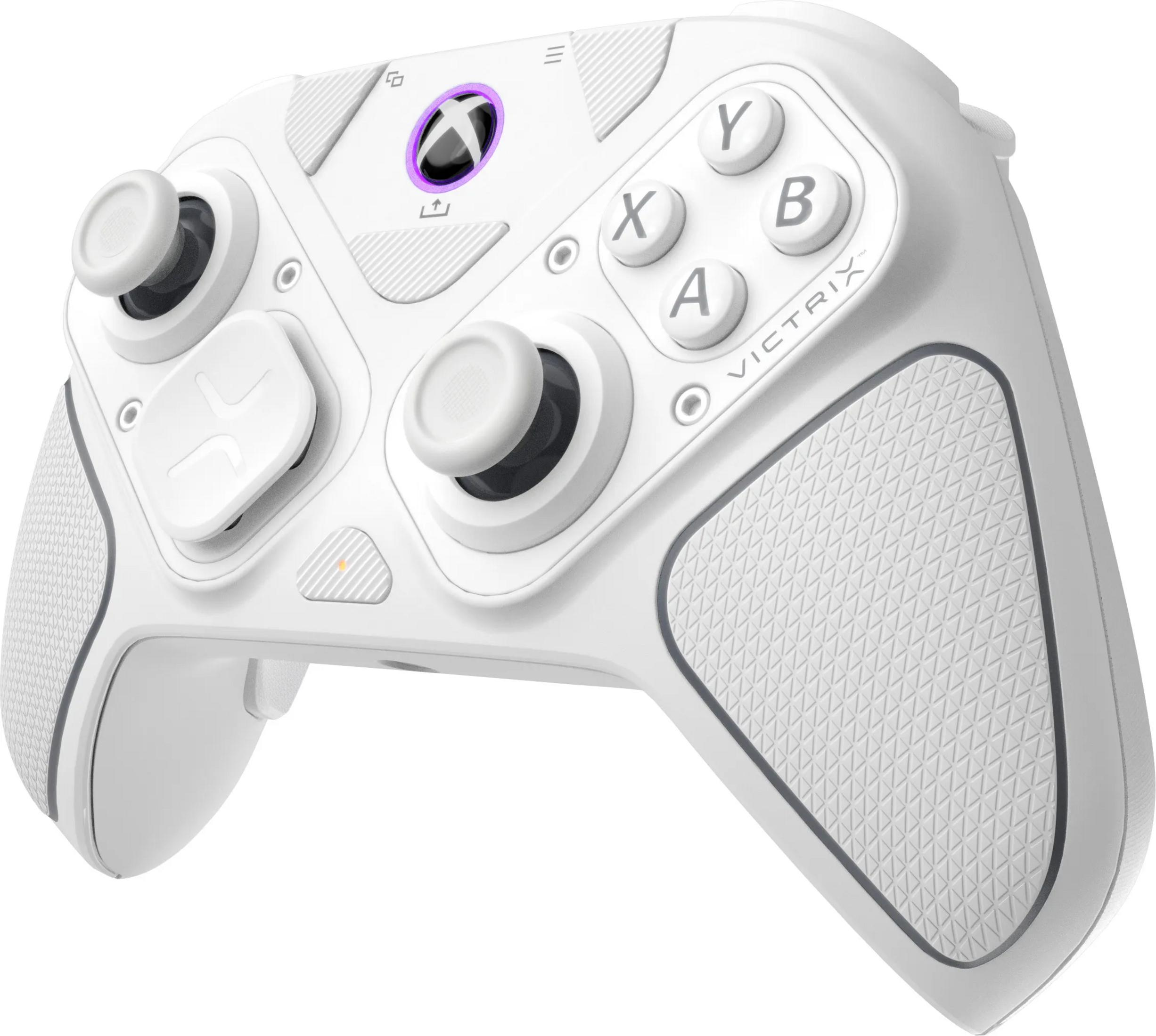 Un controller da gioco bianco con joystick, pulsanti e logo Xbox.