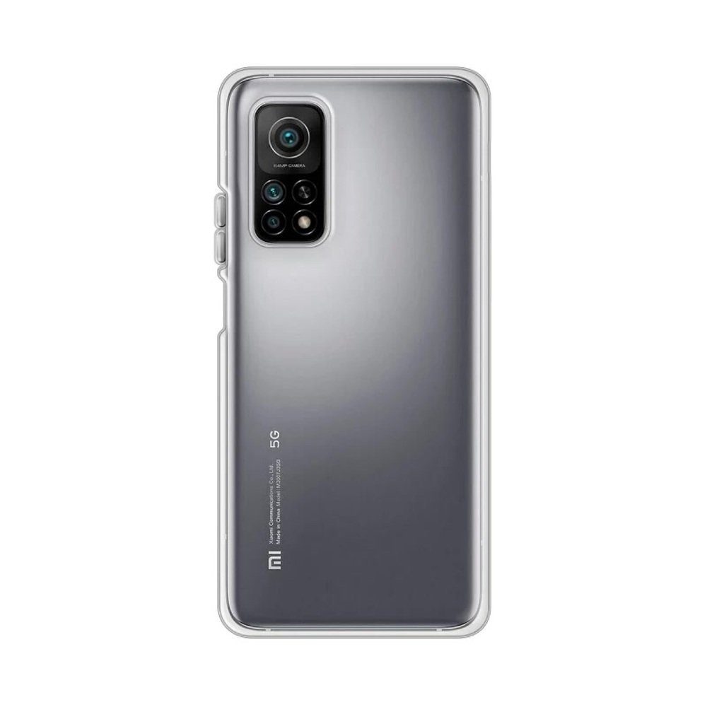 Parte trasera de funda de teléfono transparente con cuatro cámaras y marca "5G".