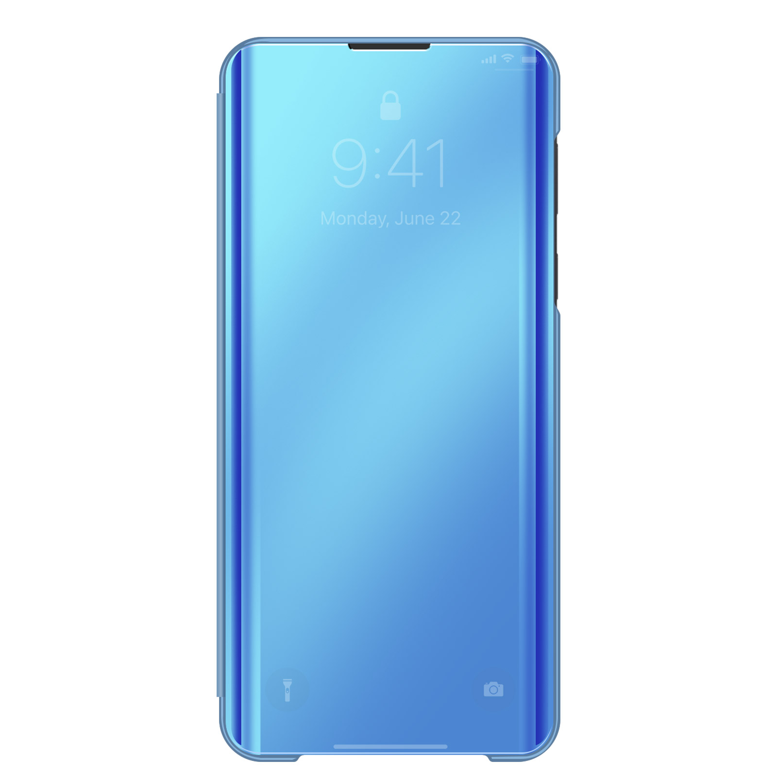 Smartphone bleu avec écran verrouillé, affichant 9:41, lundi 22 juin.