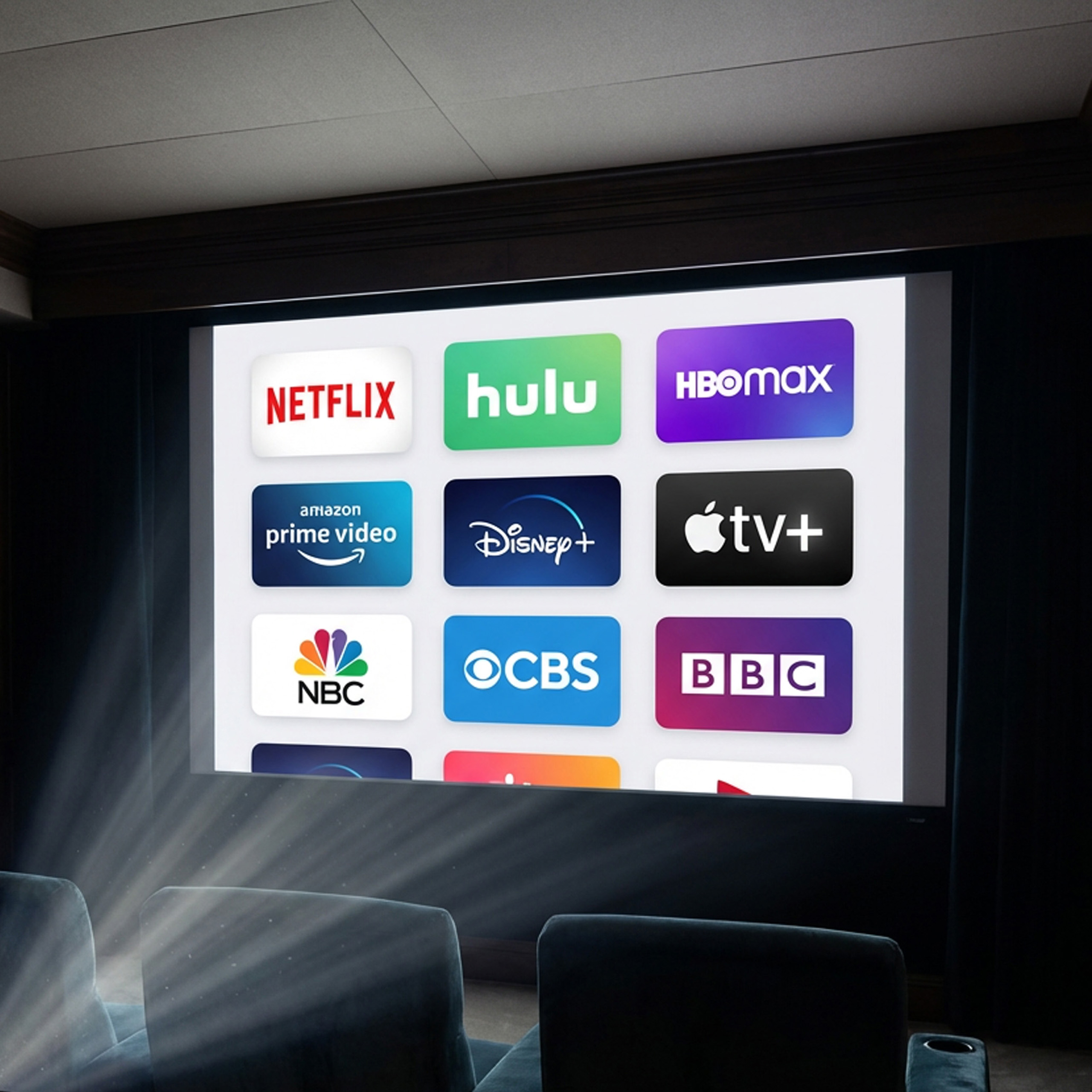 Aplikacje streamingowe na dużym ekranie, w tym Netflix, Hulu, HBO Max i inne.