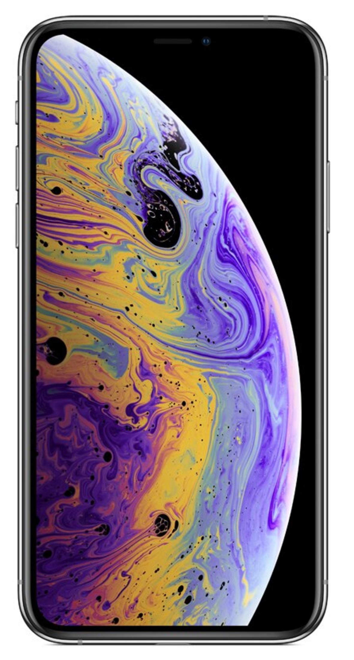 Uno smartphone con uno sfondo marmorizzato colorato nei toni del viola e del giallo.