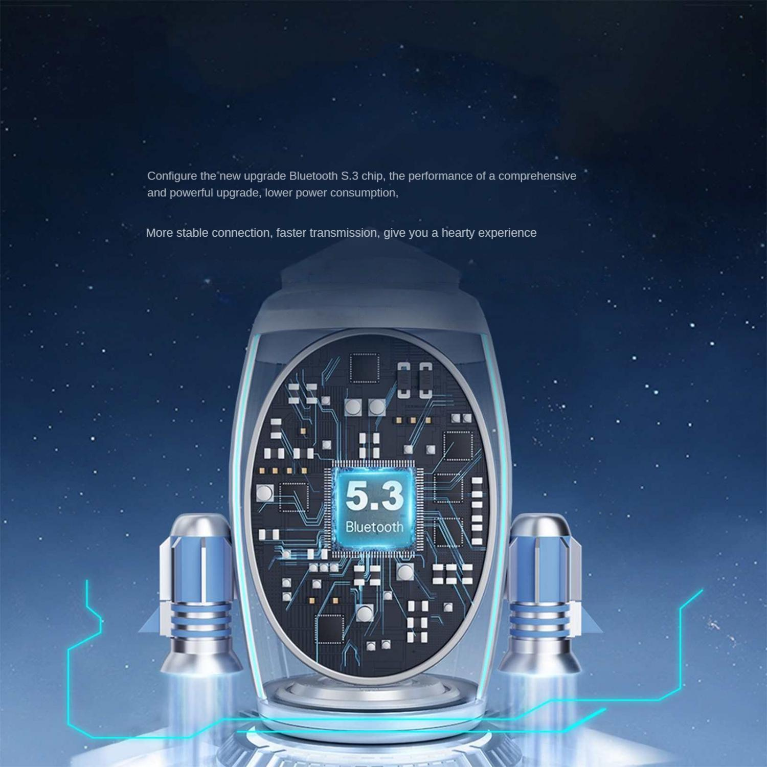 Ein futuristisches Gerät mit Bluetooth 5.3 Chip und blauen Akzenten.