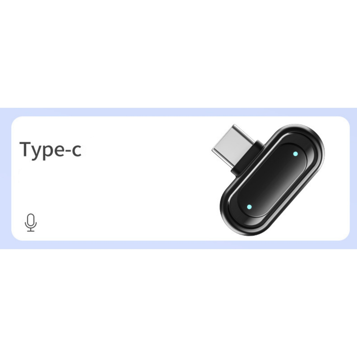 Ein schwarzer Typ-C-Adapter mit blauen LEDs und einem Mikrofonsymbol.