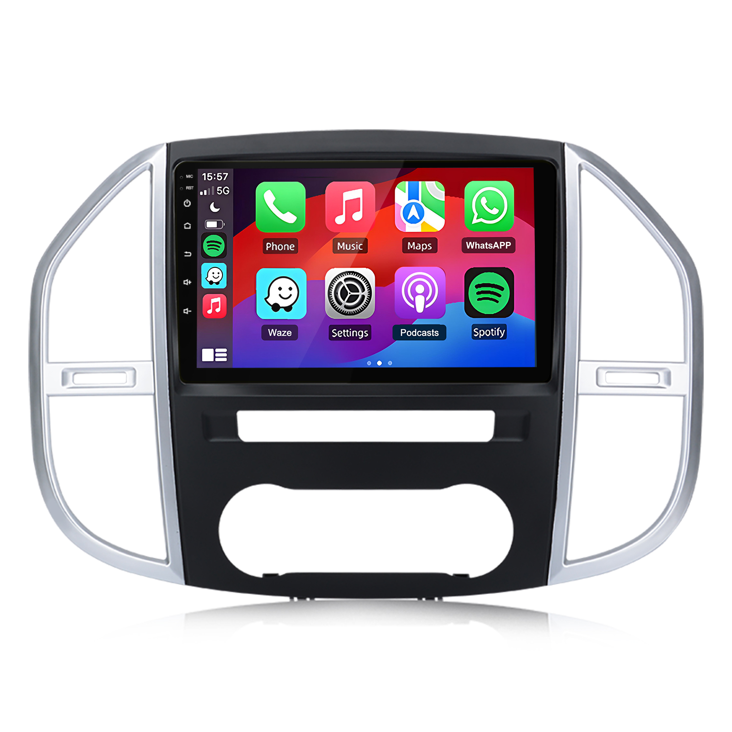 Un sistema di infotainment per auto con icone di app sullo schermo.