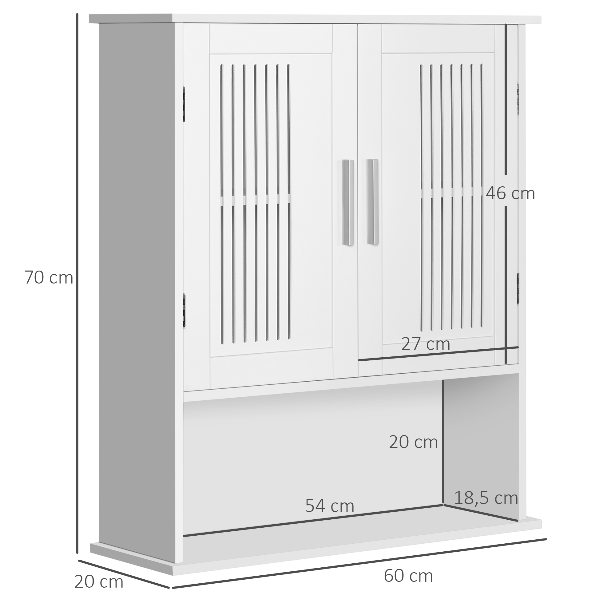Un armario blanco con dos puertas, se indican las dimensiones.