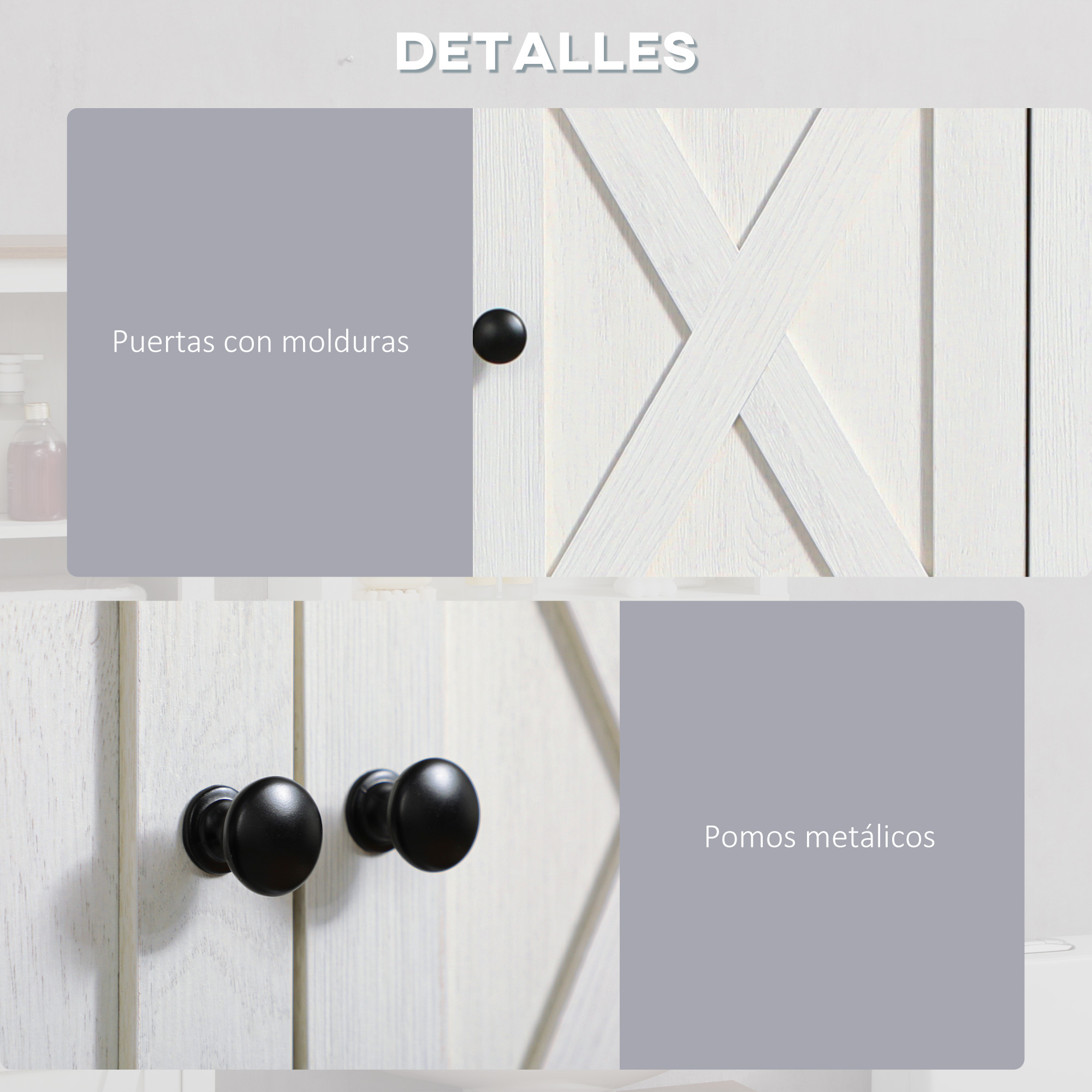 Puertas blancas con tiradores negros y detalles de patrón X.