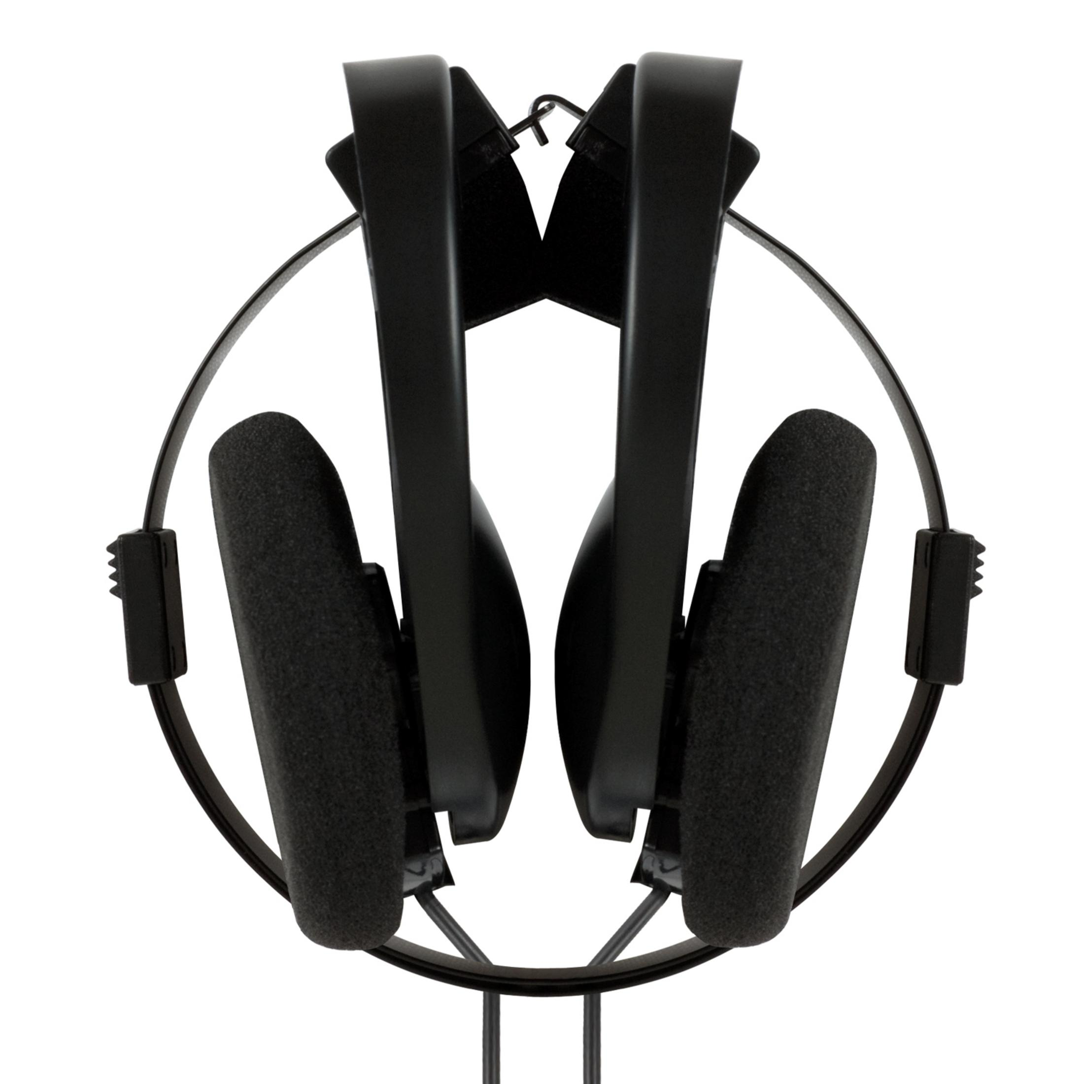 Cuffie nere over-ear con padiglioni imbottiti e archetto sottile.