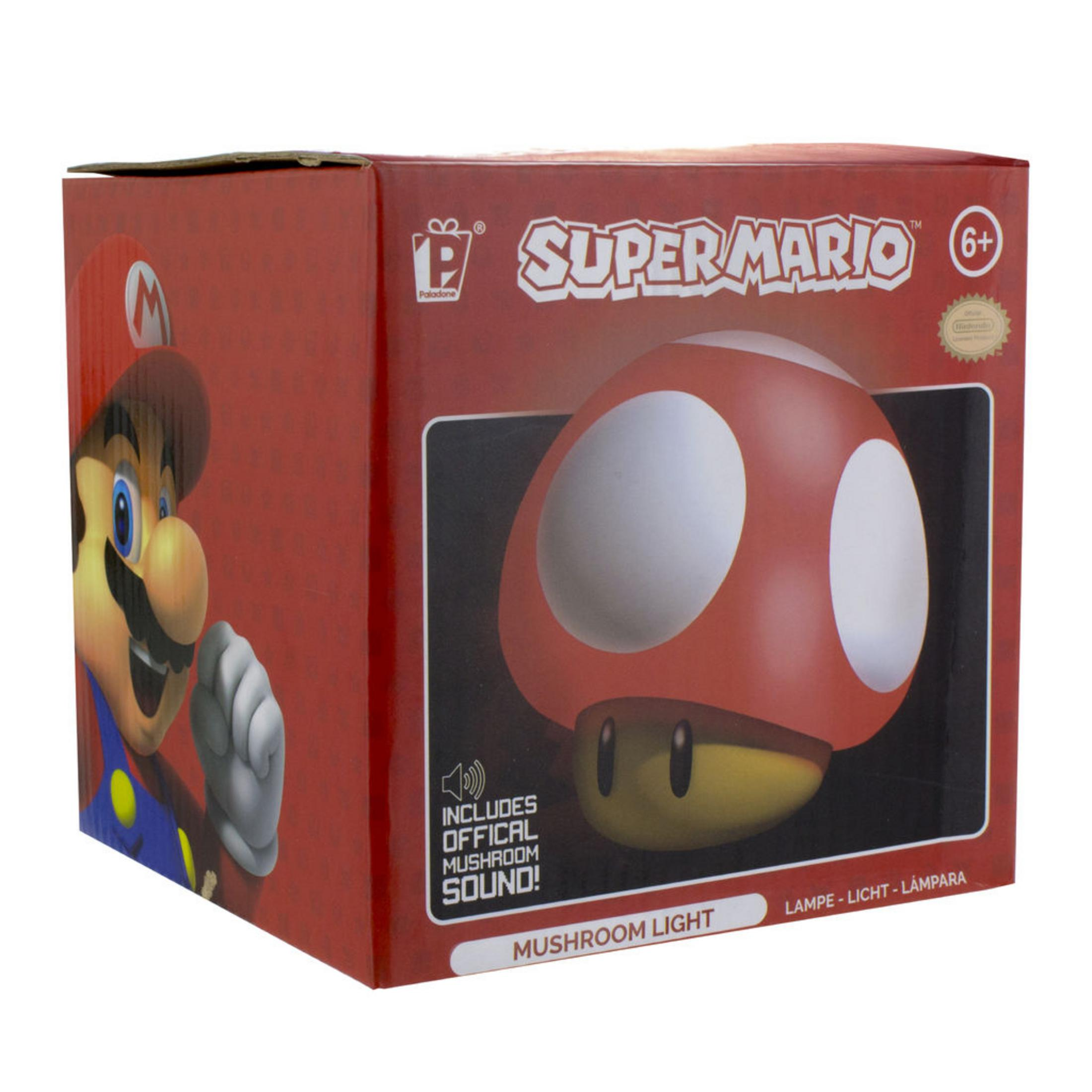 Caja de Super Mario mostrando a Mario y una luz de hongo.