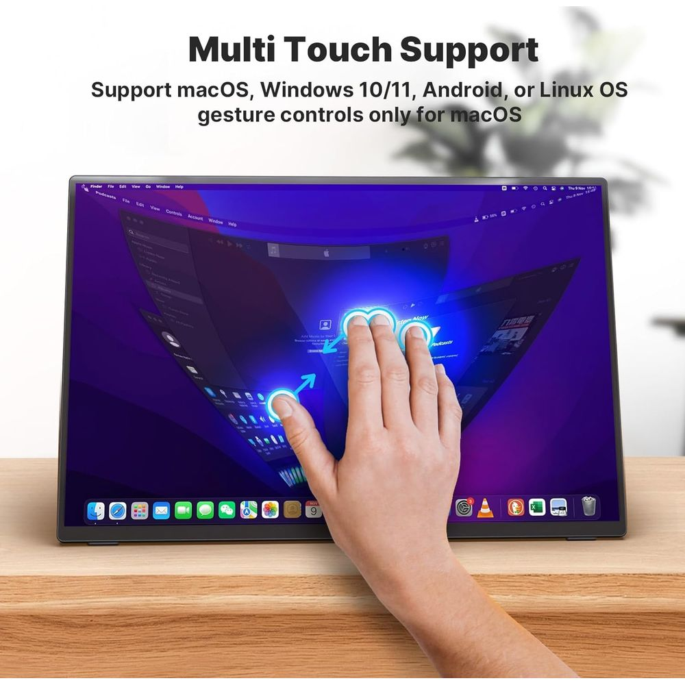 Ein Finger tippt auf einen Laptop-Bildschirm mit mehreren blauen Kreisen.