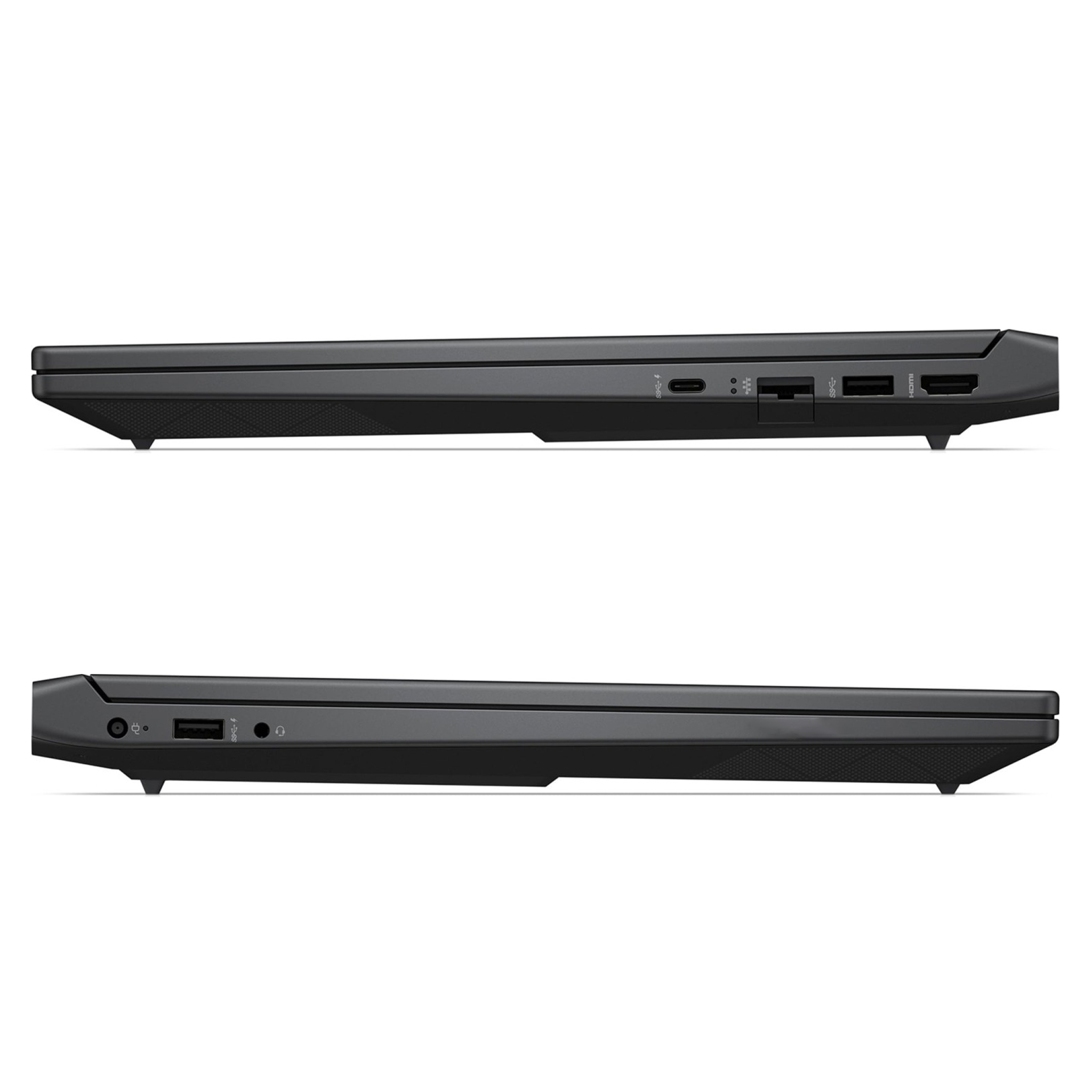 Üst: USB-C, HDMI laptop portları. Alt: USB-A, ses portları.