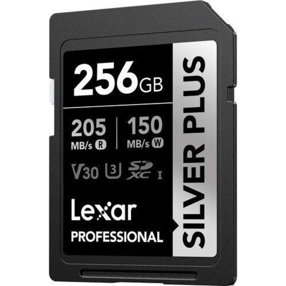 Carte SDXC Lexar 256Go, Silver Plus, 205Mo/s lecture, 150Mo/s écriture, V30.
