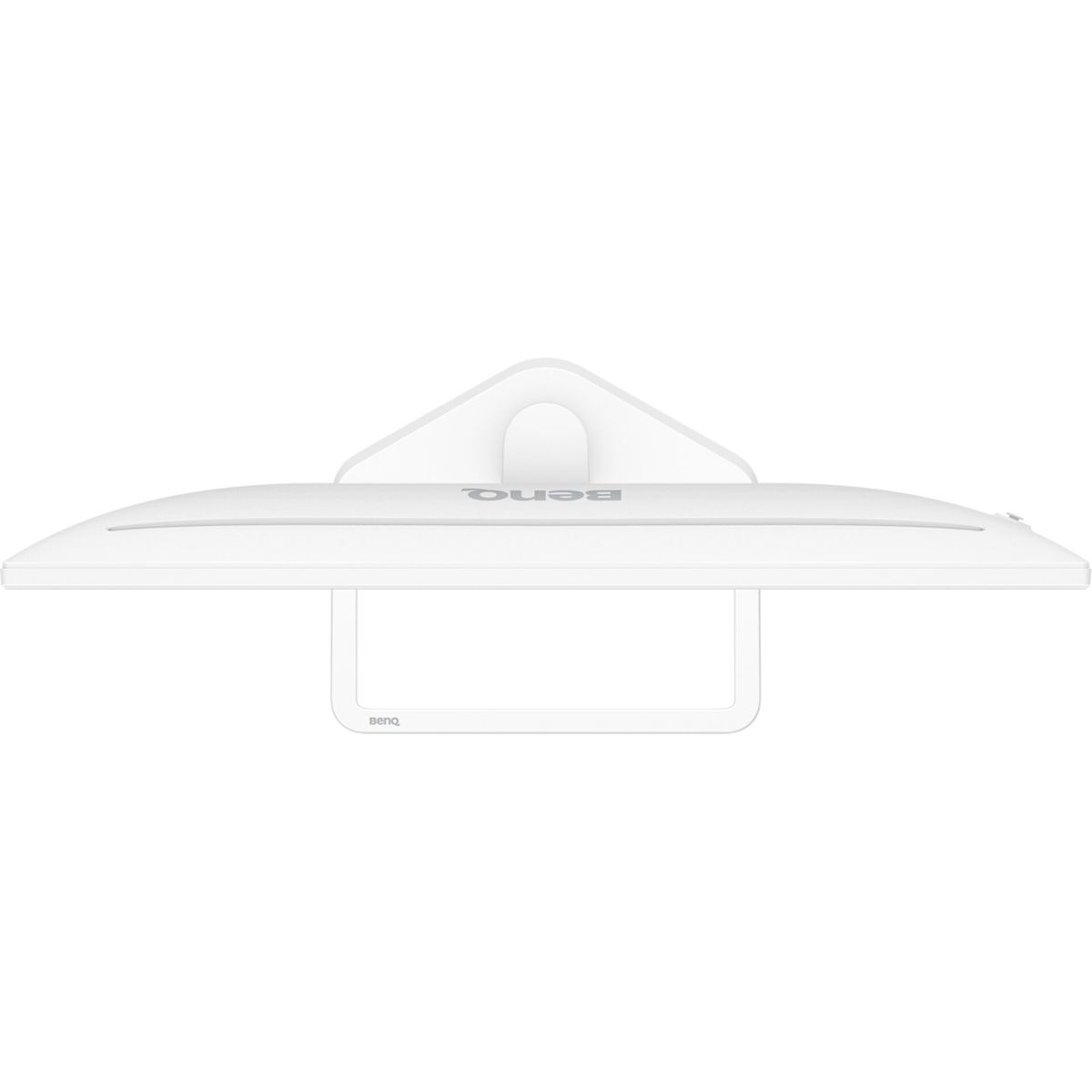 A white BenQ monitor seen from above with a curved stand.