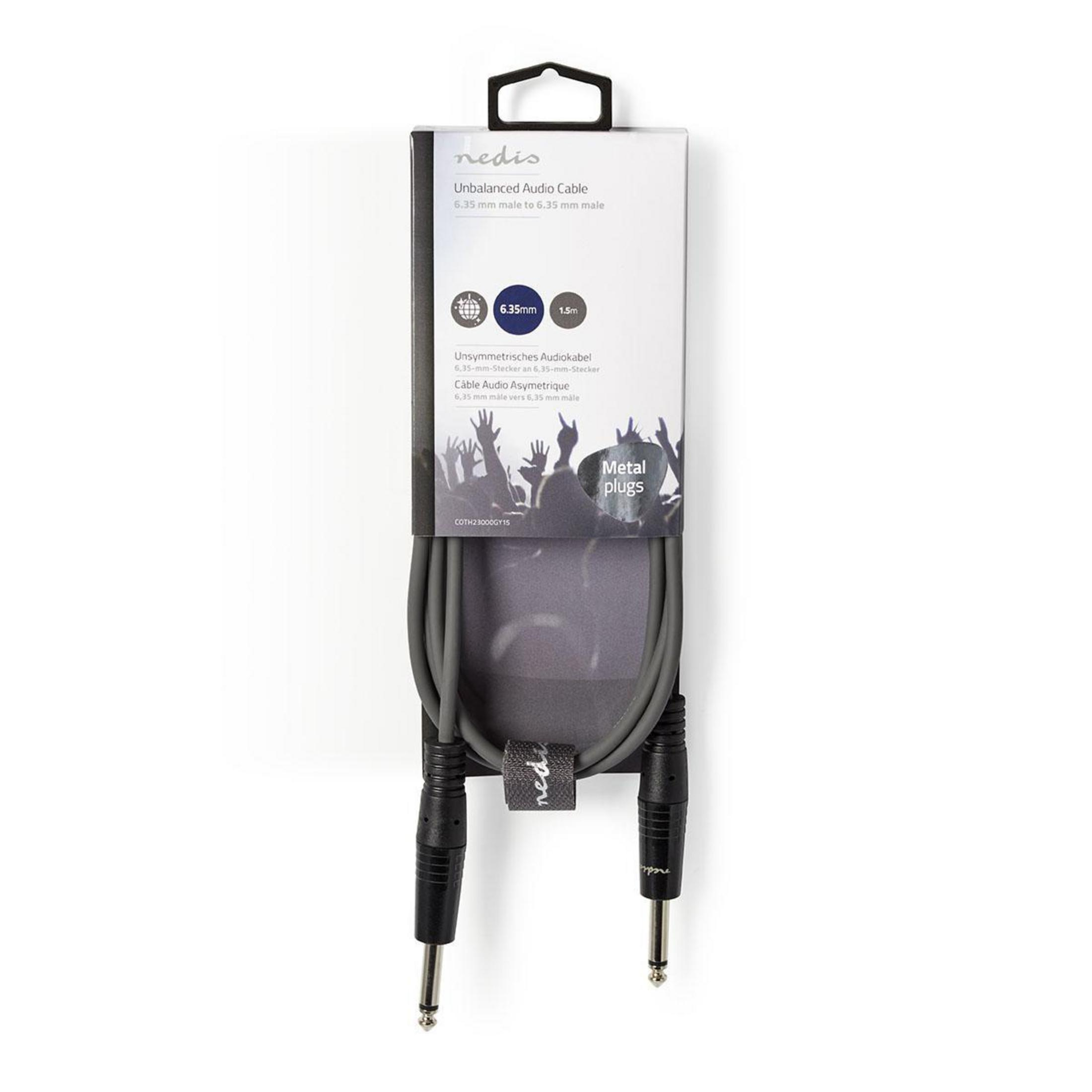 Nedis unsymmetrisches Audiokabel mit 6,35mm Metallsteckern, 1,5m lang.