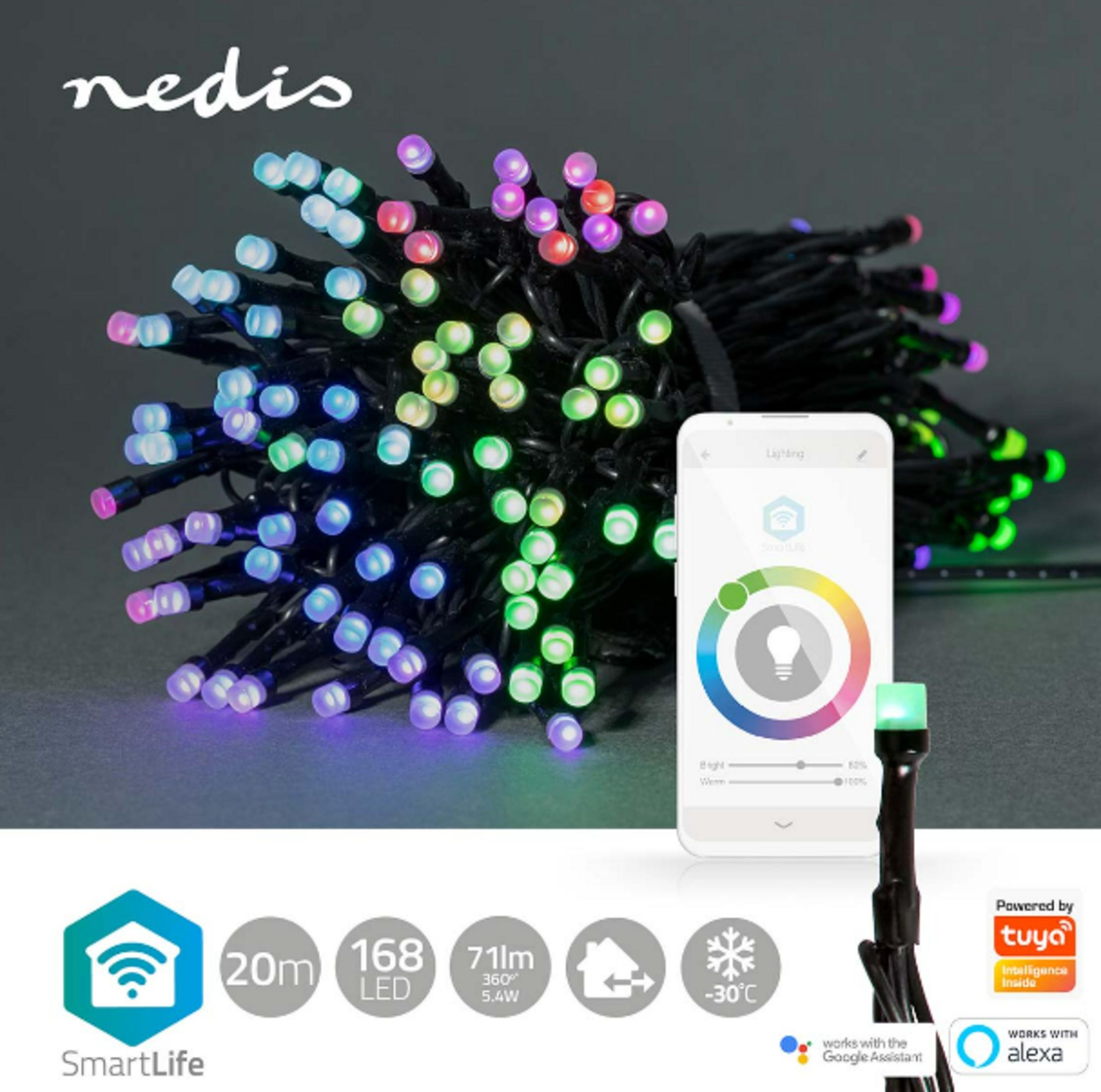 Lampki choinkowe Nedis z kolorowymi diodami LED, sterowane przez aplikację, 20m, 168 LED.