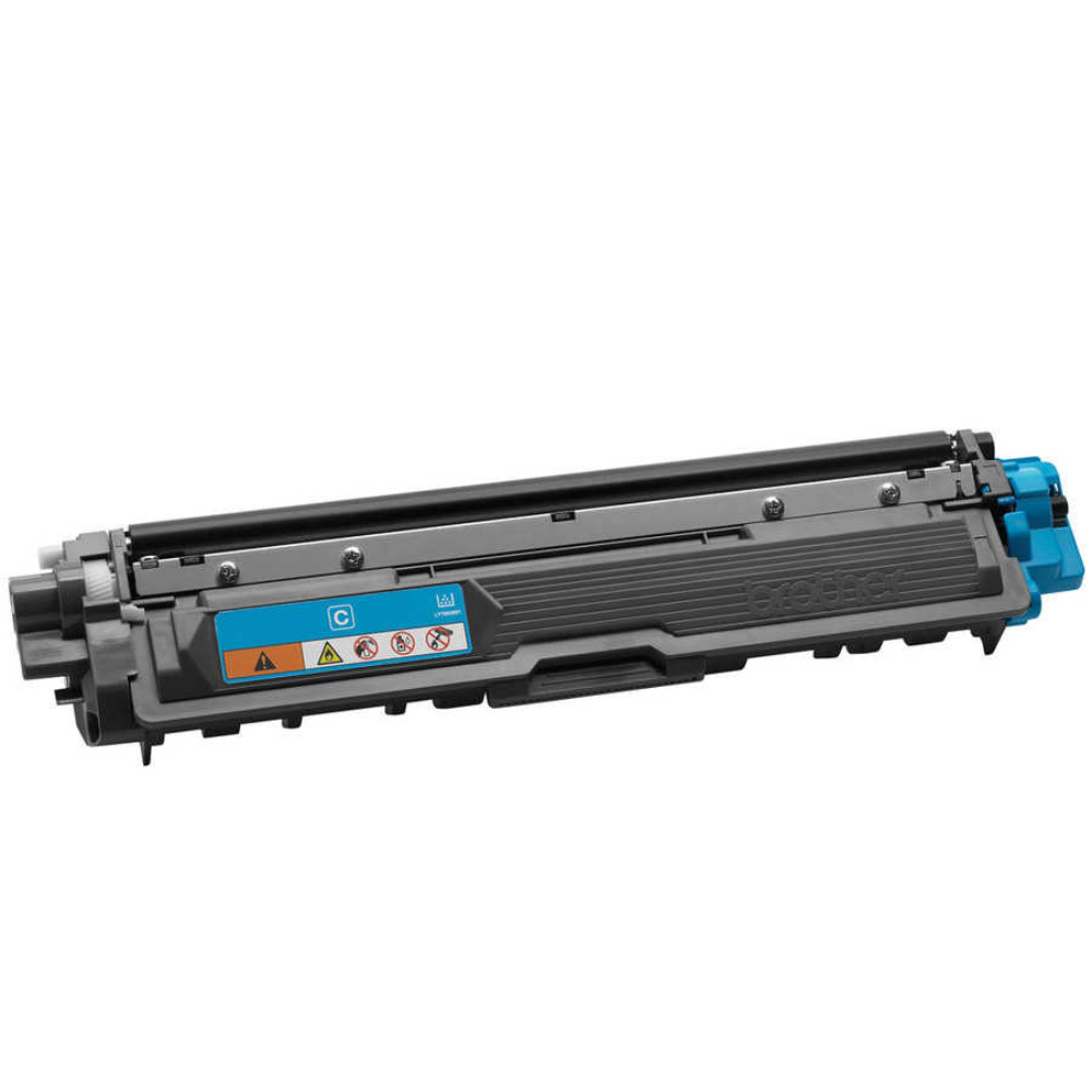 Uyarı sembollü gri ve mavi toner kartuşu yazıcı parçası.
