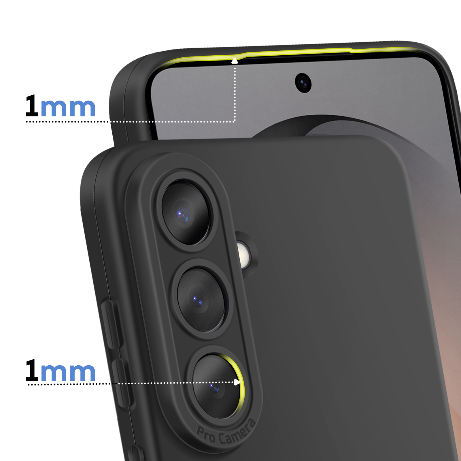 Coque de téléphone noire avec bord surélevé de 1mm.