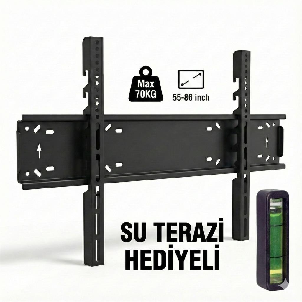 Siyah TV duvar askısı su terazili, maks. 70 kg, 55-86 inç.