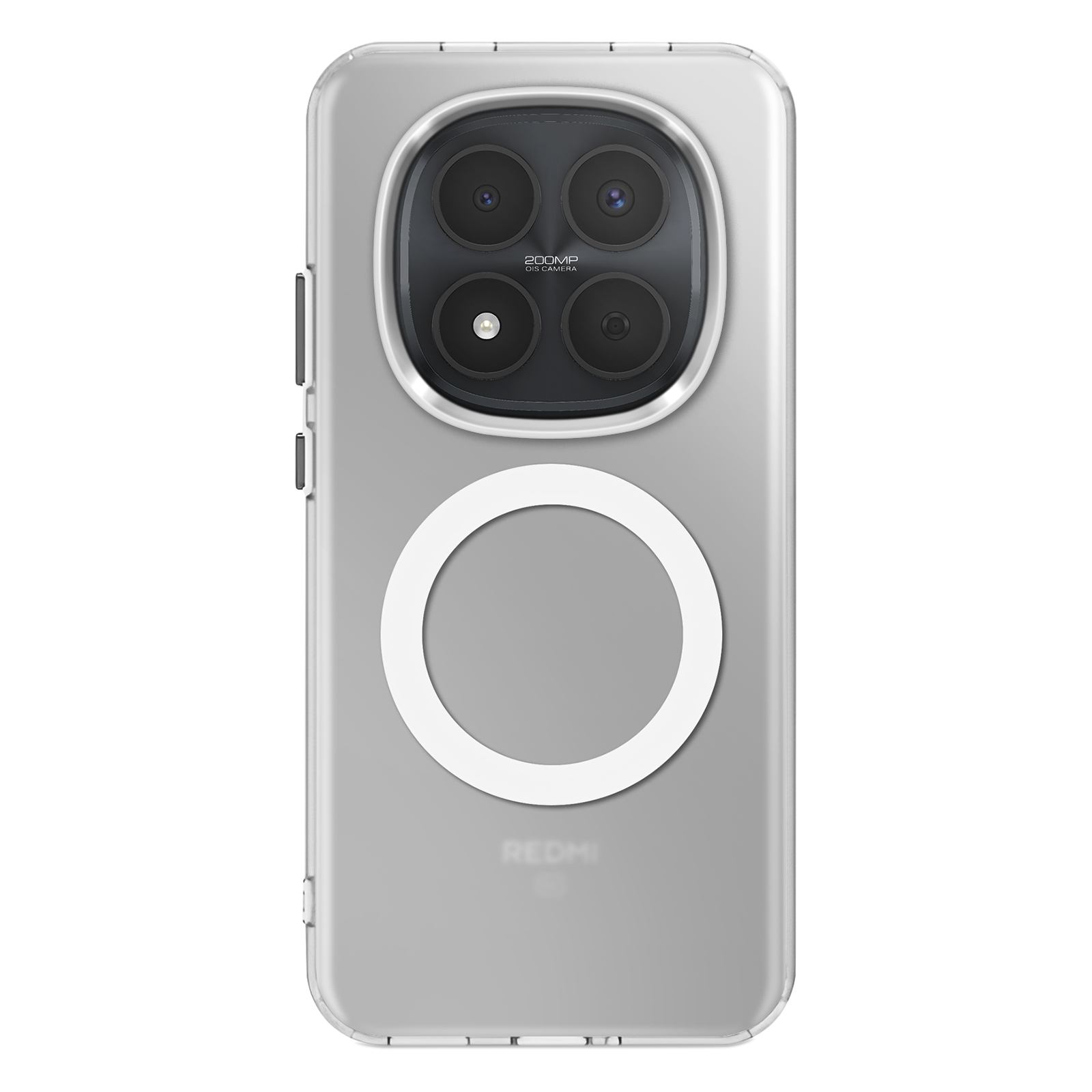 Transparante telefoonhoes met vier camera's en witte ring.