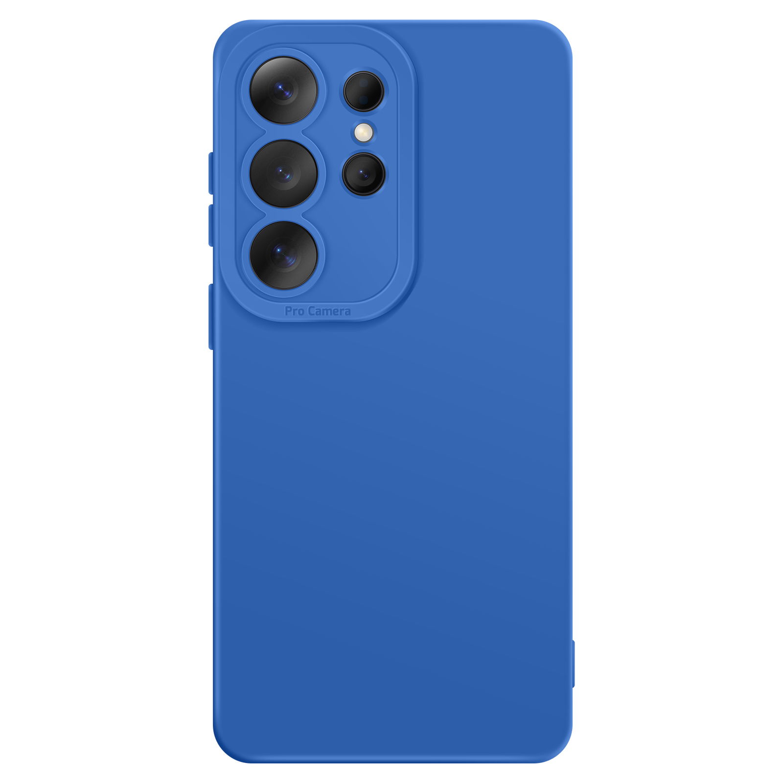 Blauw telefoonhoesje met cameramodule met vier lenzen.