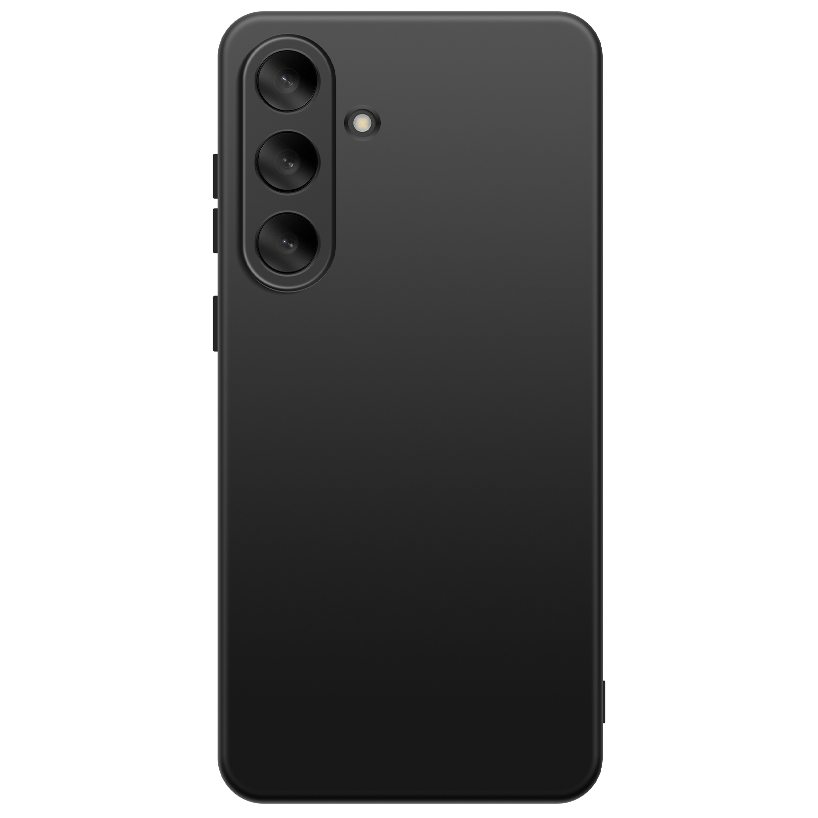 Smartphone nero con tre obiettivi e flash sul retro.