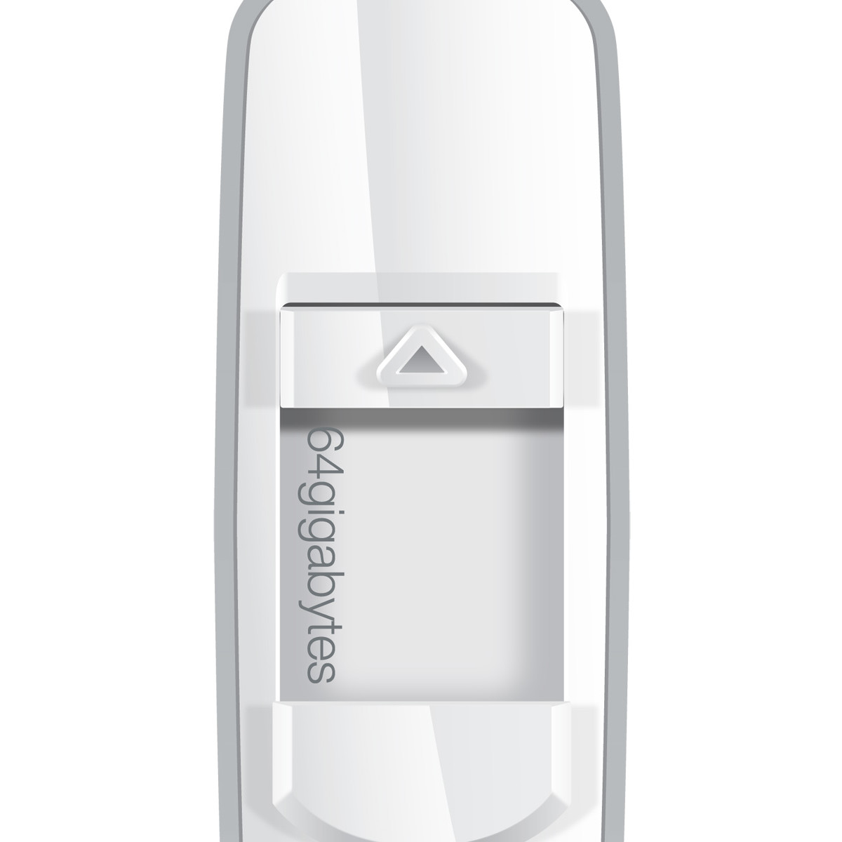 Un'unità flash USB bianca da 64 GB con un cursore triangolare.