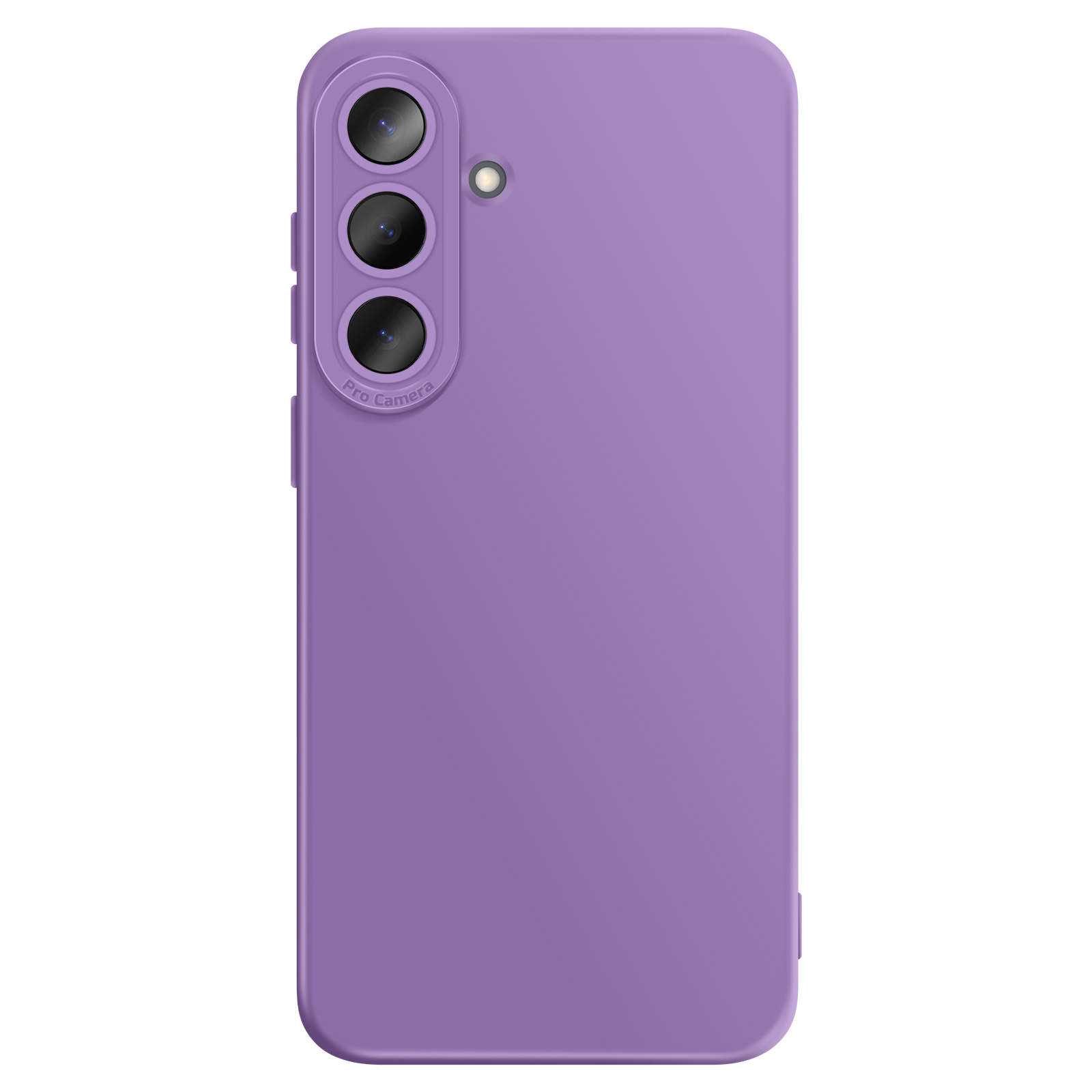 Paars telefoonhoesje met drievoudige camera en flitser.