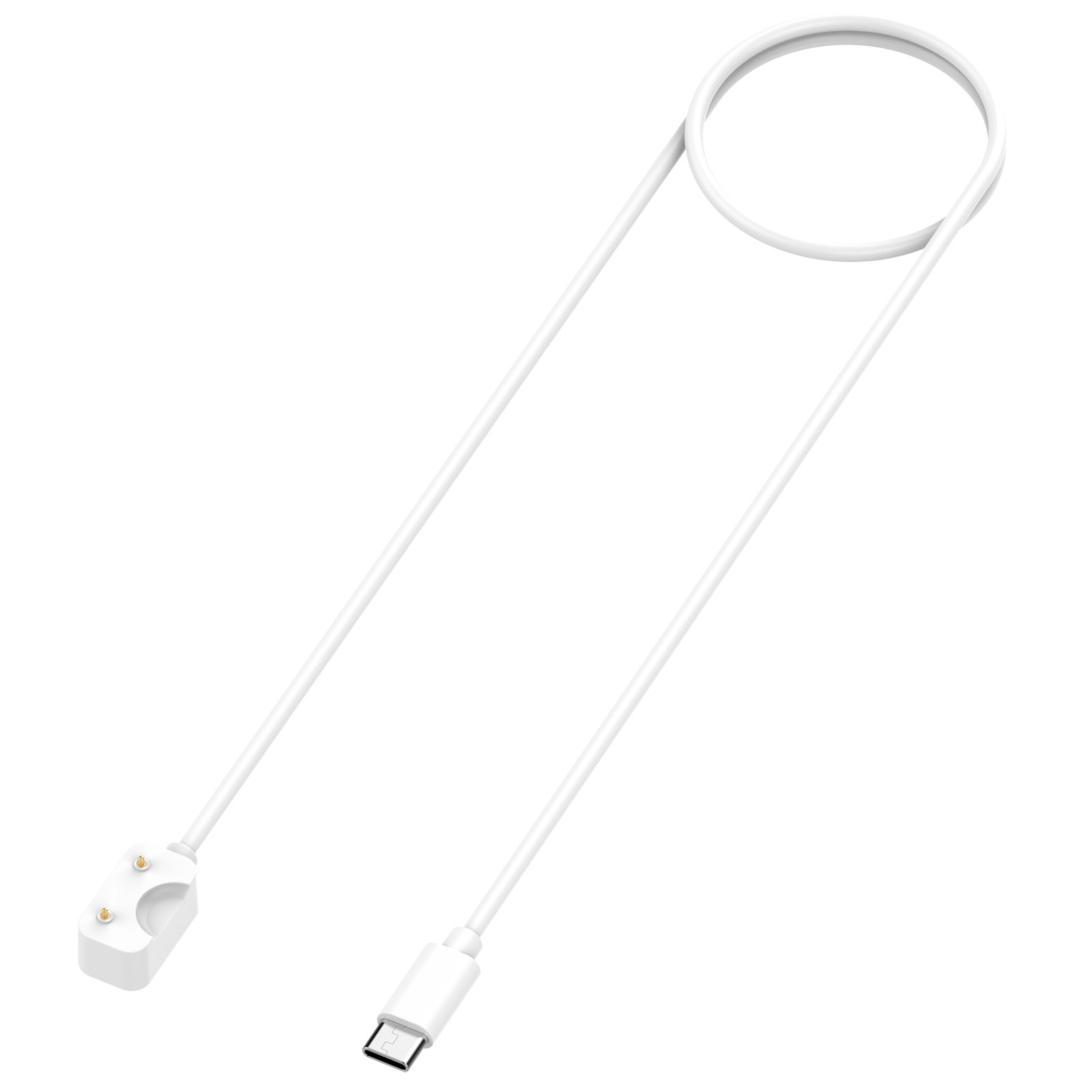 Ein weißes USB-C-Kabel mit einem magnetischen Ladeanschluss und einem USB-C-Stecker.