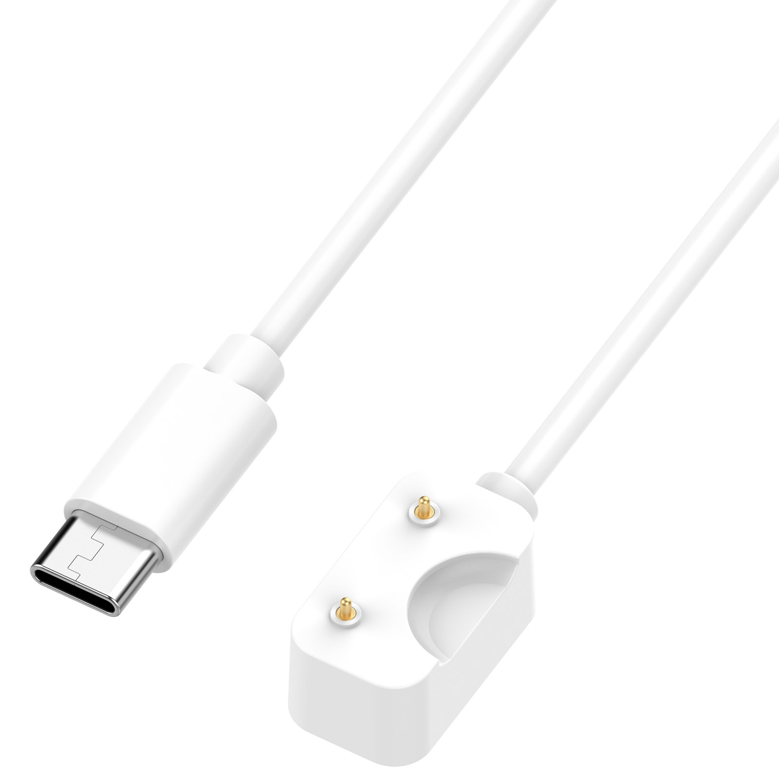 Ein weißes USB-C-Kabel mit einem Ladeadapter für ein Wearable.