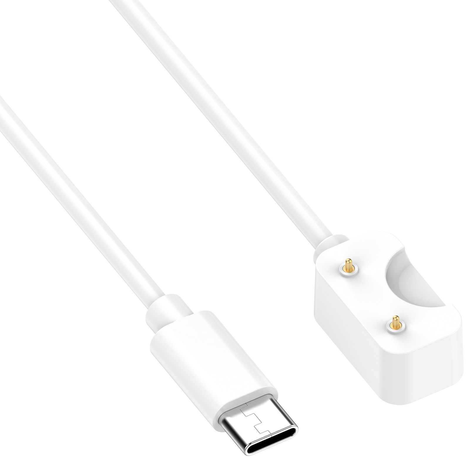 Weißes USB-C-Kabel mit magnetischem Lade-Puck auf weißem Hintergrund.