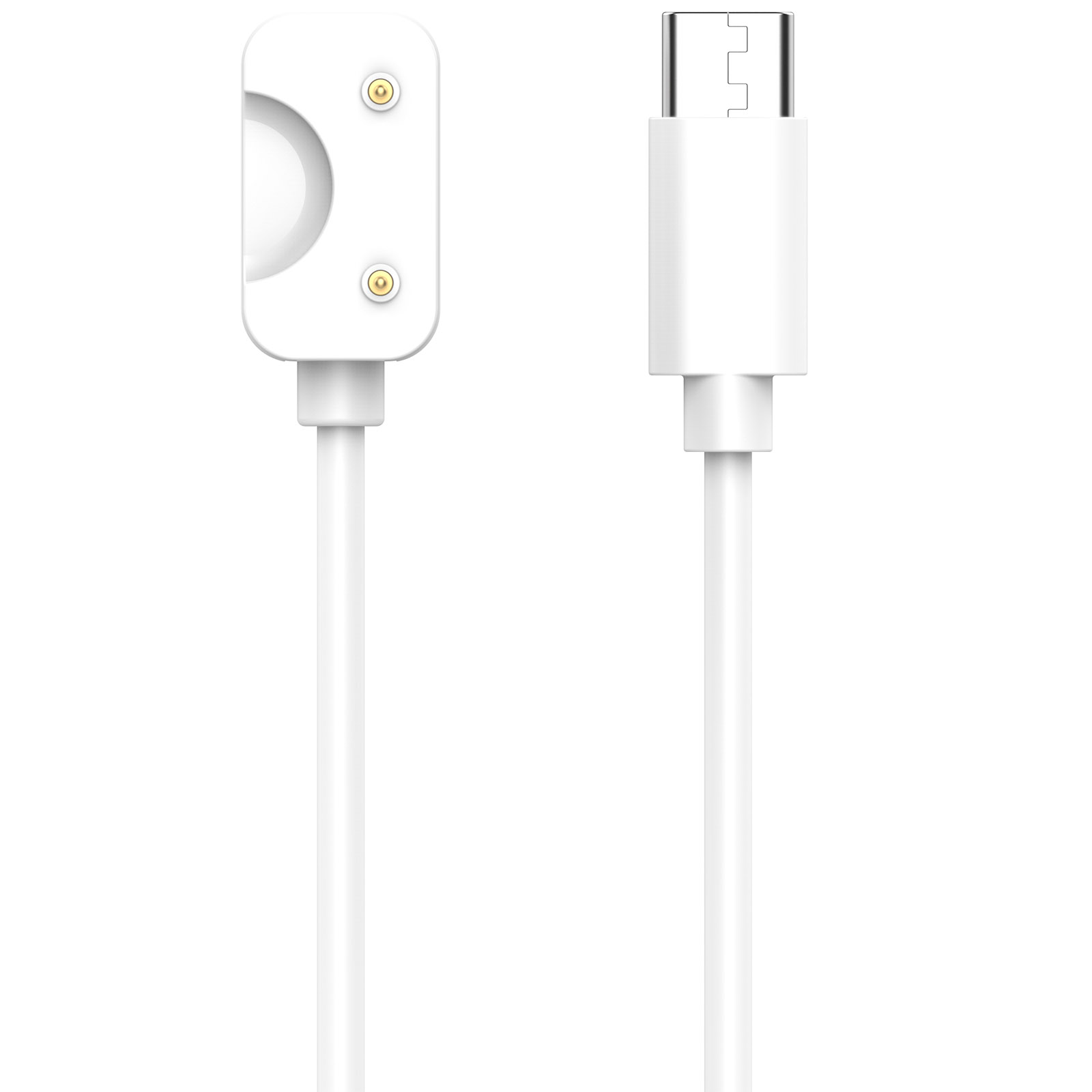 Ein weißes Ladekabel mit USB-C und einem magnetischen Anschluss.