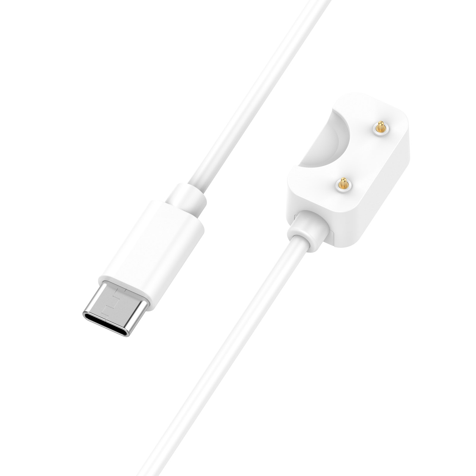 Weißes USB-C-Kabel mit magnetischem Ladeadapter für Smartwatches.