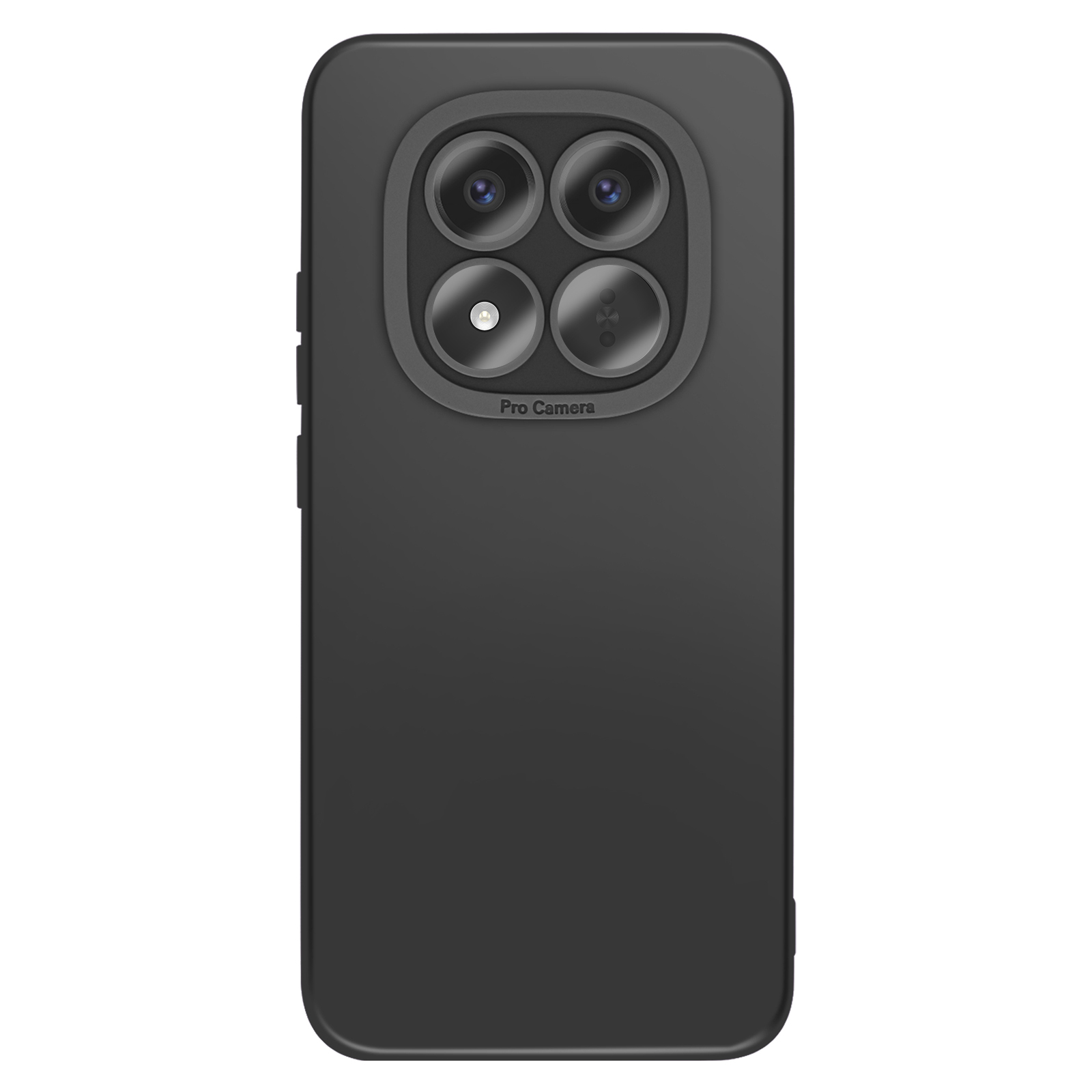Arrière de smartphone noir avec quatre caméras et flash.