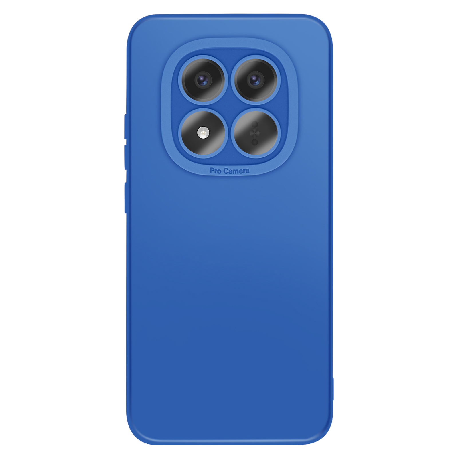 Arrière d'un smartphone bleu avec un quadruple appareil photo et inscription « Pro Camera ».
