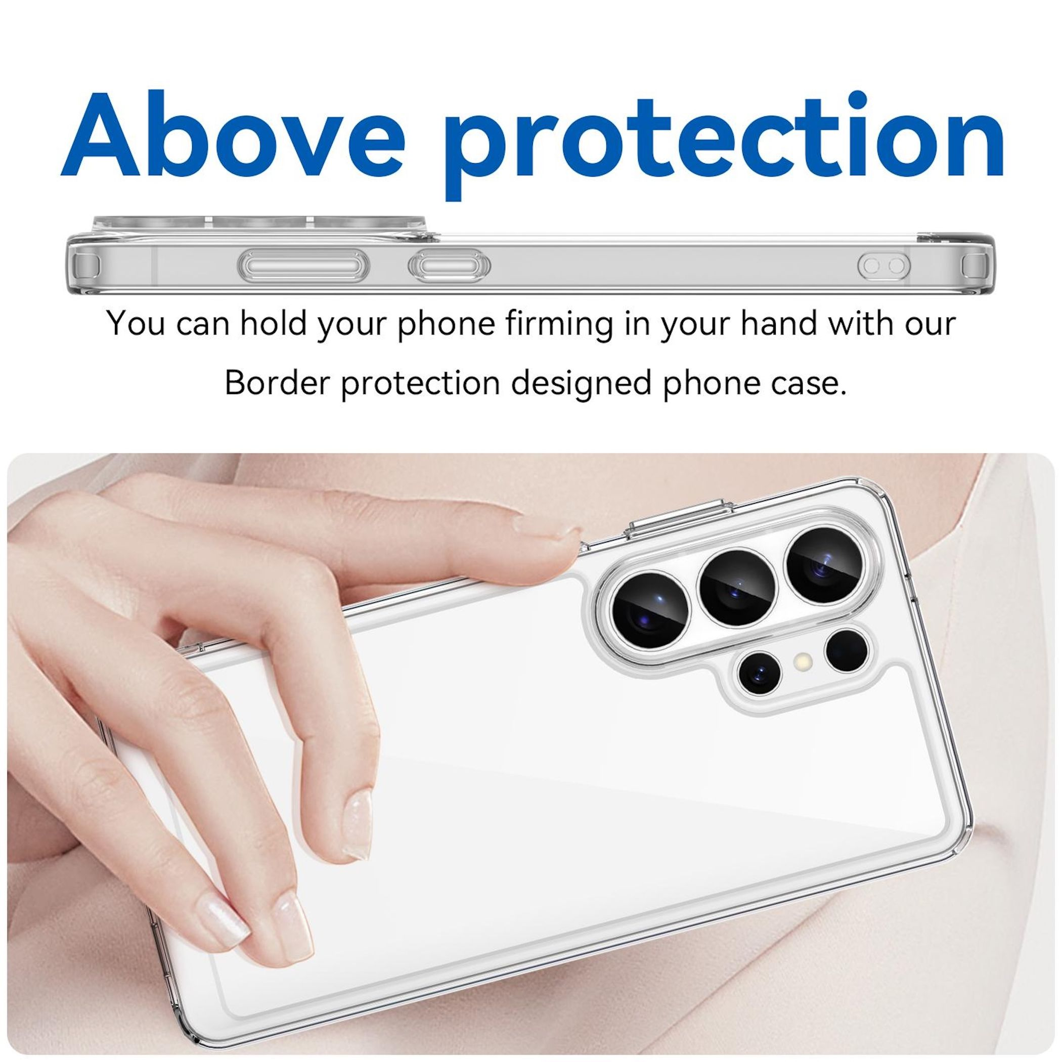 Eine Hand hält ein transparentes Handyhülle mit Kameramodul.