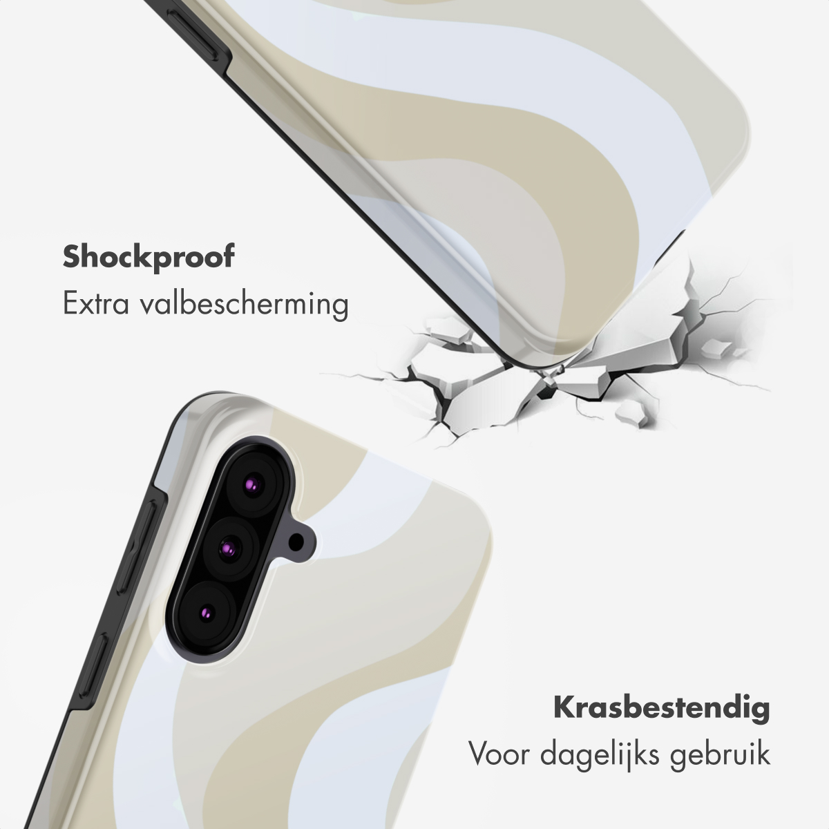 Une coque de téléphone à motif marbre tombe et fissure le sol.