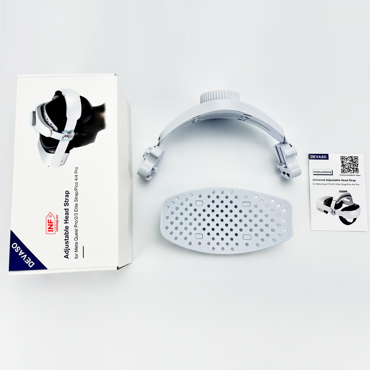 Akcesoria do gogli VR: pasek, poduszka na twarz i instrukcja.
