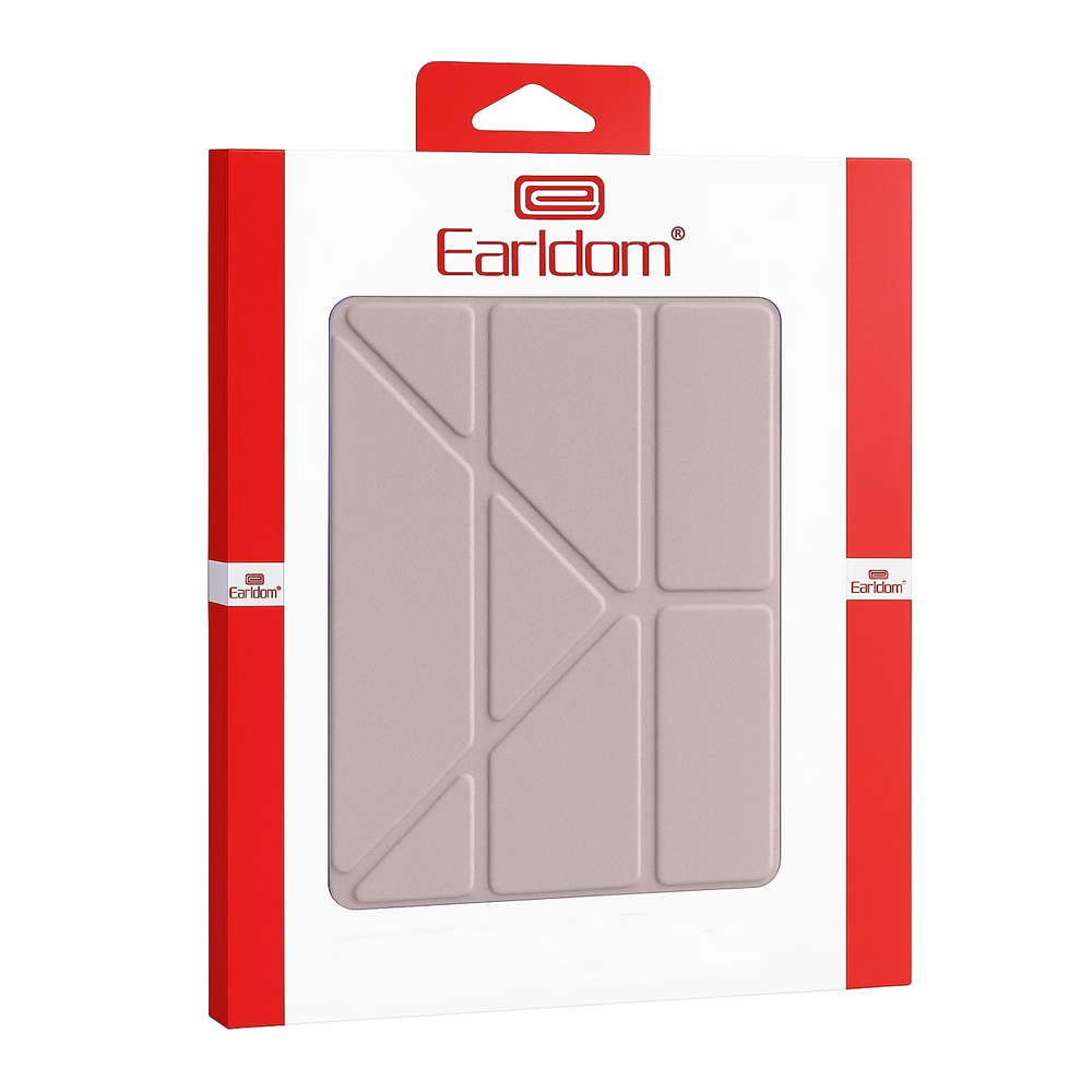 E logosu ve Earlom yazısı bulunan kapalı paket. Açık pembe tablet kılıfı görünüyor.
