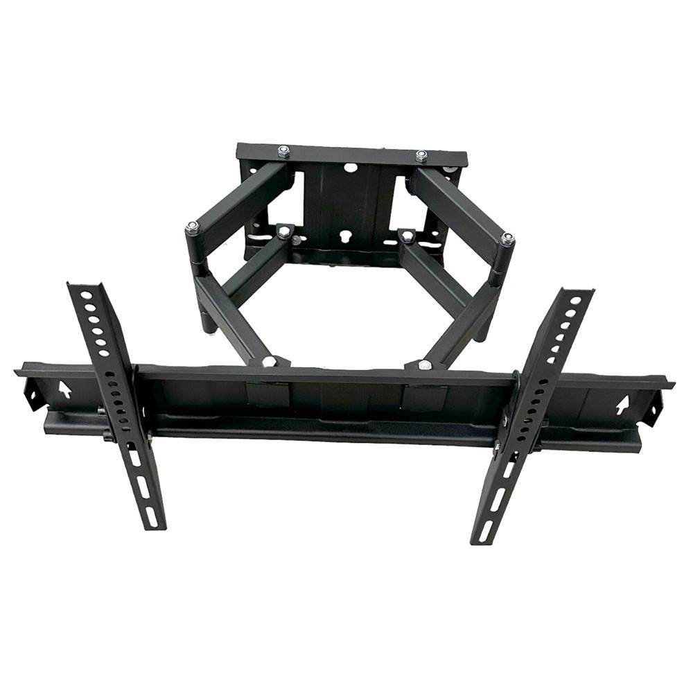 Ayarlanabilir siyah metal TV duvar askısı, mafsallı kol ve montaj plakalı.