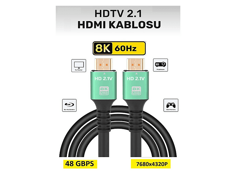 ELECTROON electroon 20metre 8K HDMI Kablo 2.1v 7680x4320 Hdmi kablo Siyah