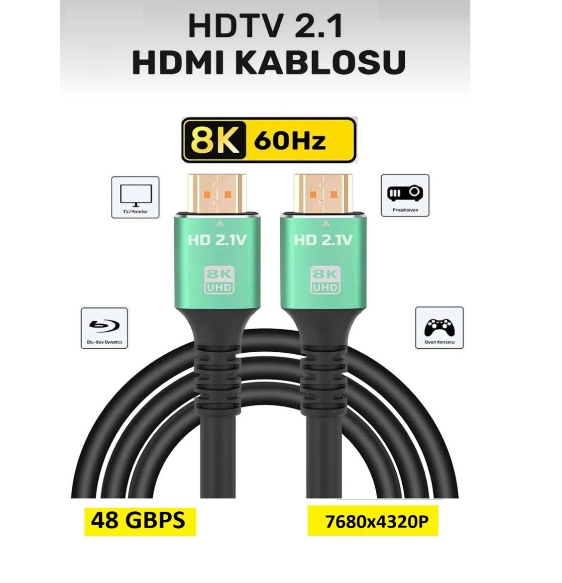 ELECTROON electroon 20metre 8K HDMI Kablo 2.1v 7680x4320 Hdmi kablo Siyah