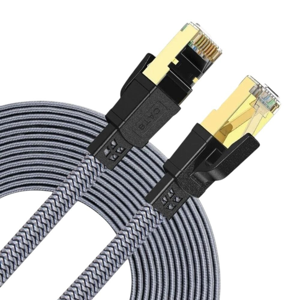 HI-LINK Flat Örgülü Cat8 10 m -  Yüksek Hızlı 40 Gbps 2000 MHz Ethernet Kablo