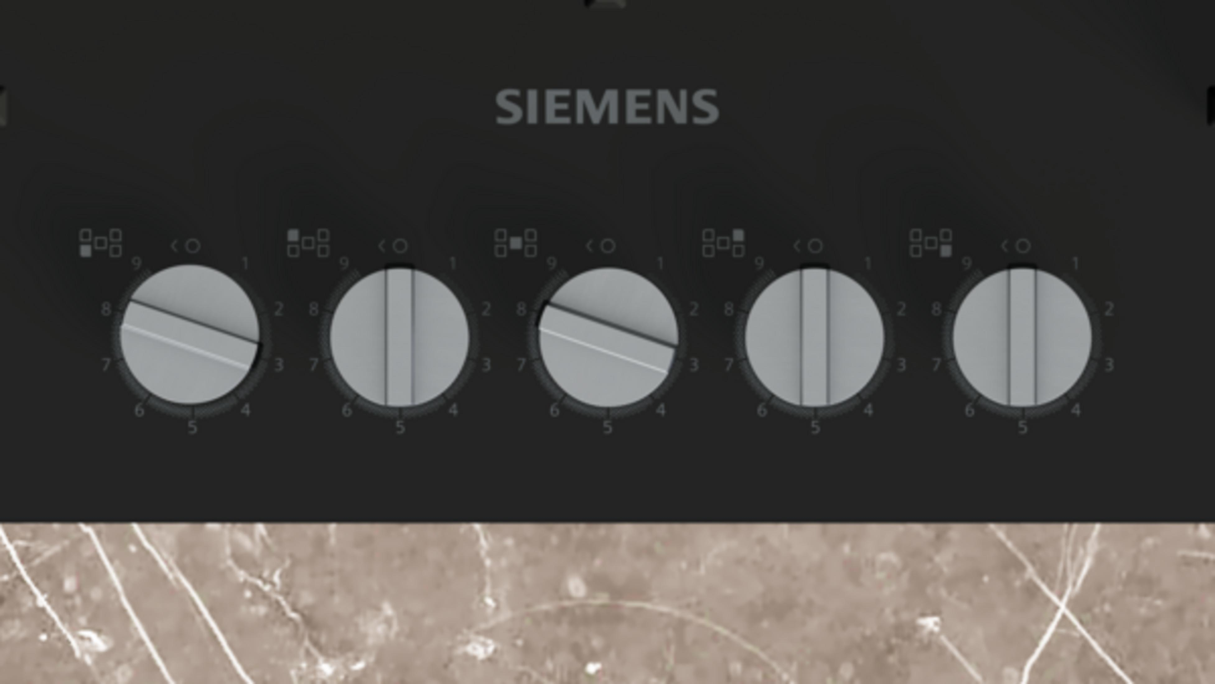 Siemens ocak, beş kontrol düğmesi ve mermer tezgah.