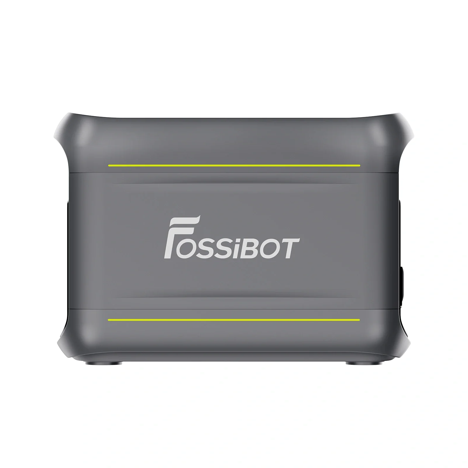 Szare urządzenie z żółtymi liniami i logo Fossibot.