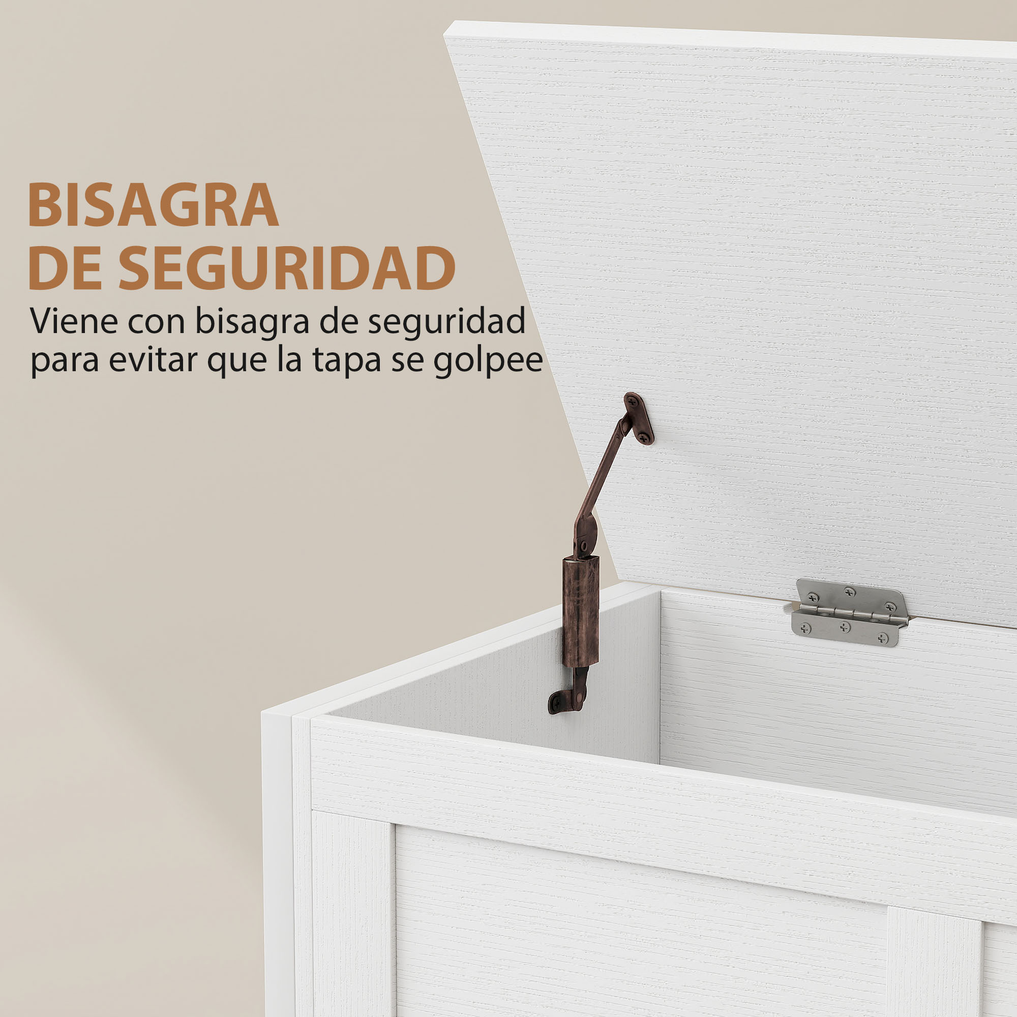 Cofre blanco con bisagra de seguridad.