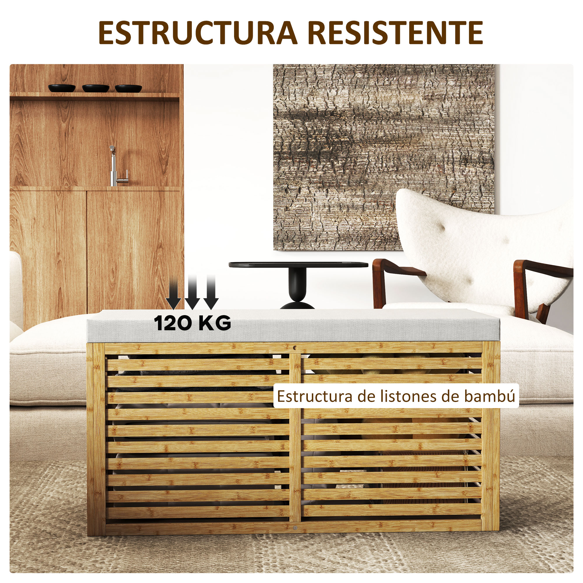 Estructura resistente de listones de bambú, capacidad 120 kg.