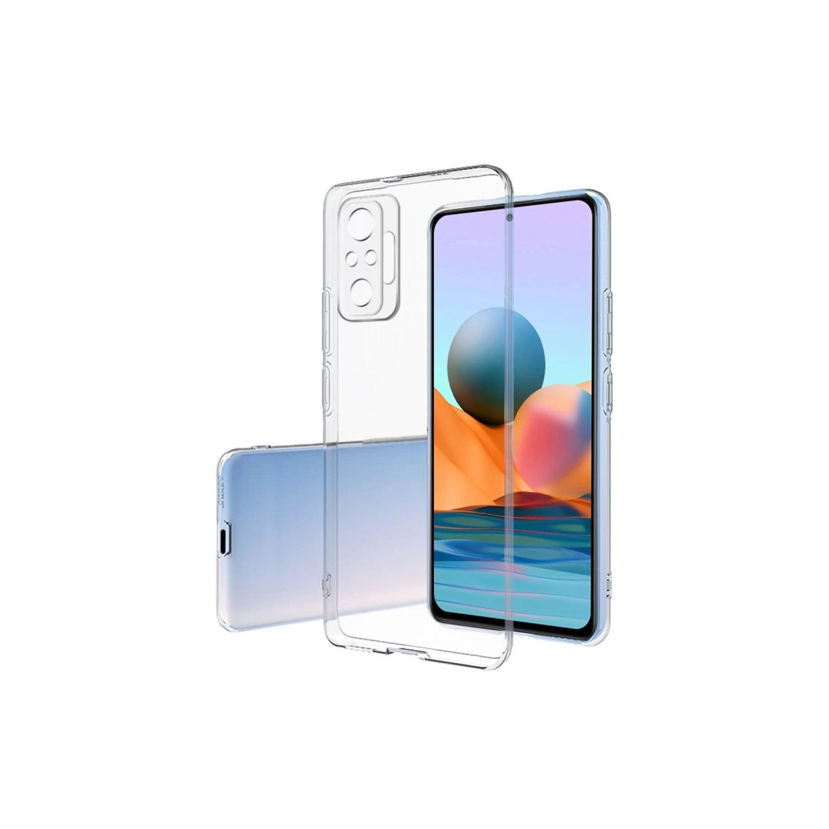 Canlı duvar kağıdı gösteren bir akıllı telefonla sergilenen şeffaf telefon kılıfı.