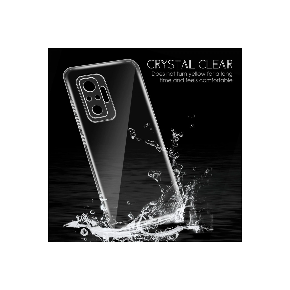 Sıçramalı su içinde şeffaf telefon kılıfı. Metin: Kristal Berrak.
