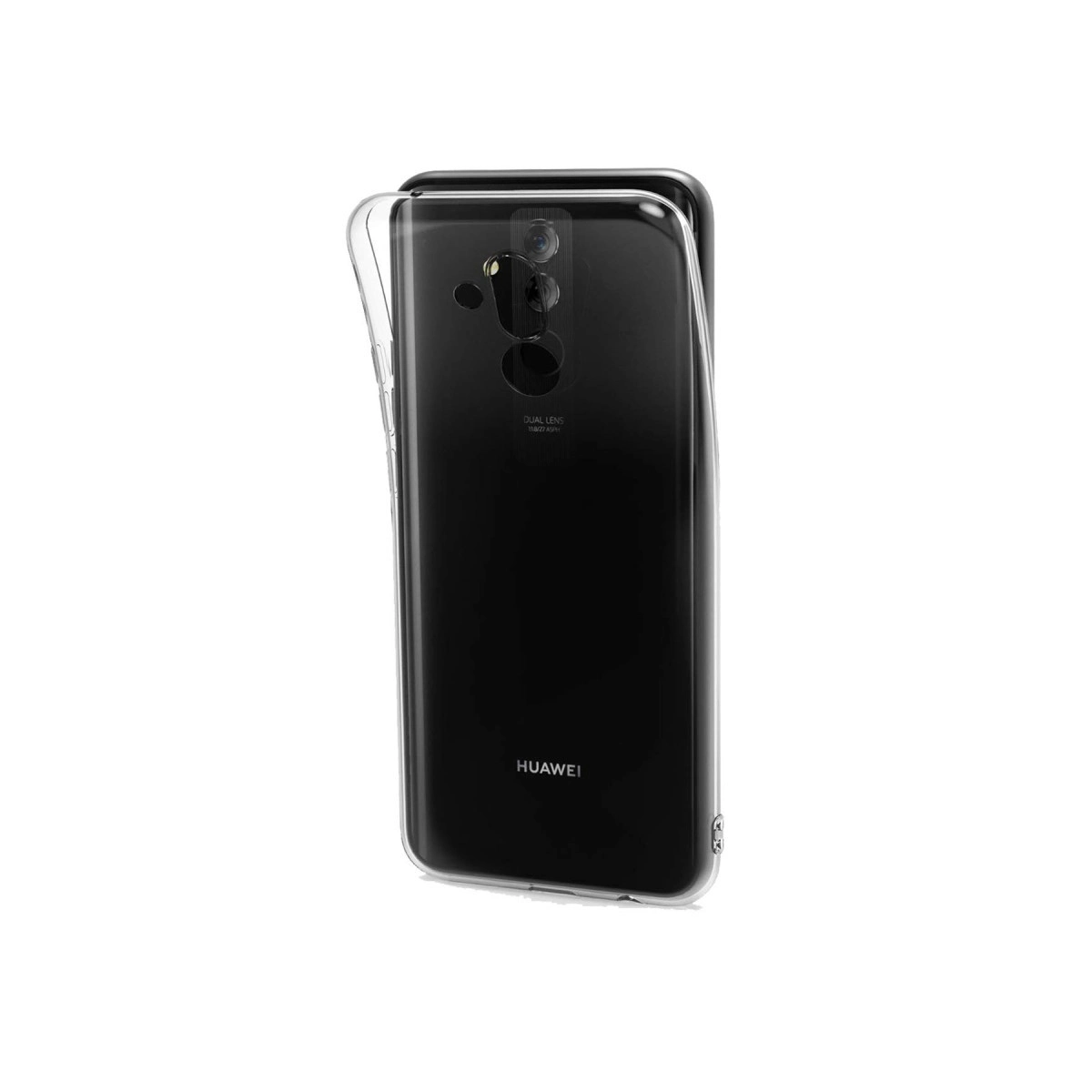 Şeffaf telefon kılıfı, Huawei telefonun siyah arka yüzünü kaplar.